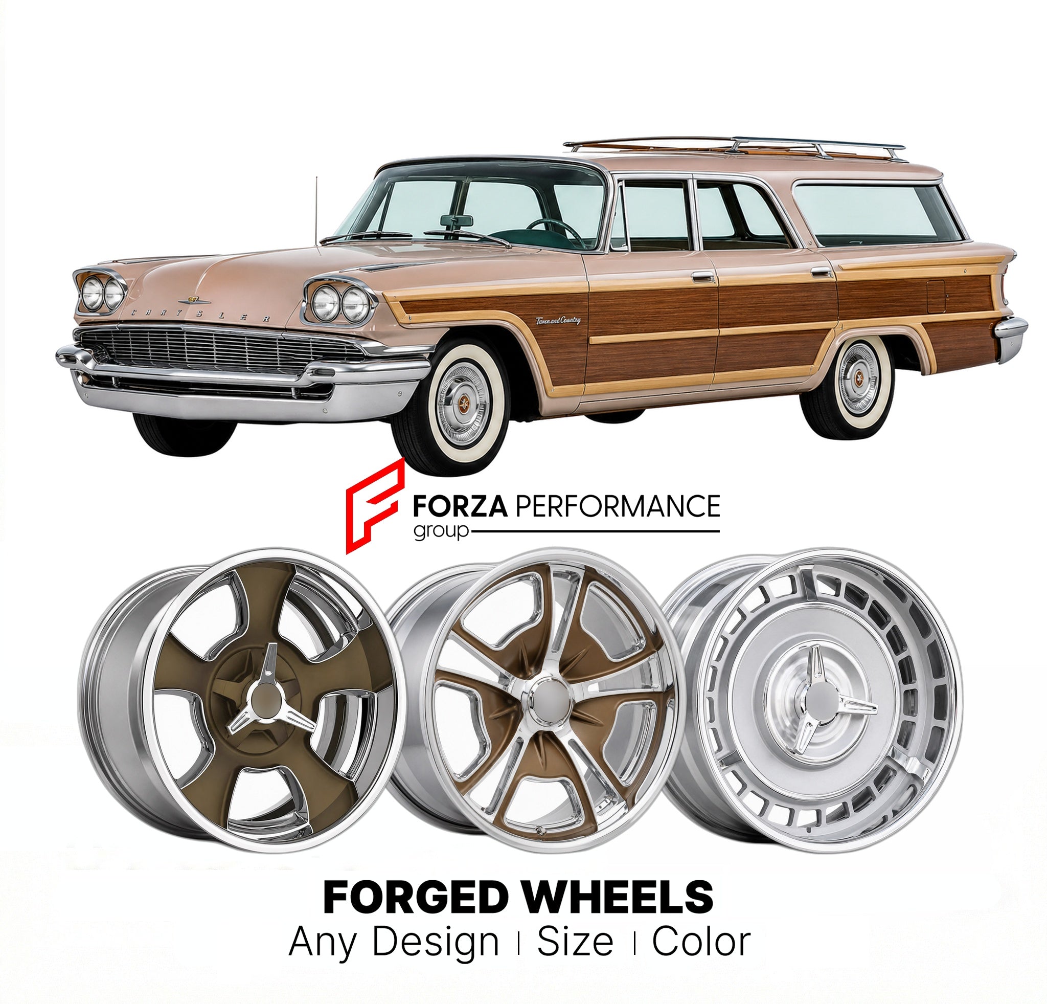 CUSTOM CLASSIC VINTAGE RESTOMOD RETRO OLD SCHOOL FORGED WHEELS RIMS for CHRYSLER TOWN & COUNTRY 1958 - 1988
