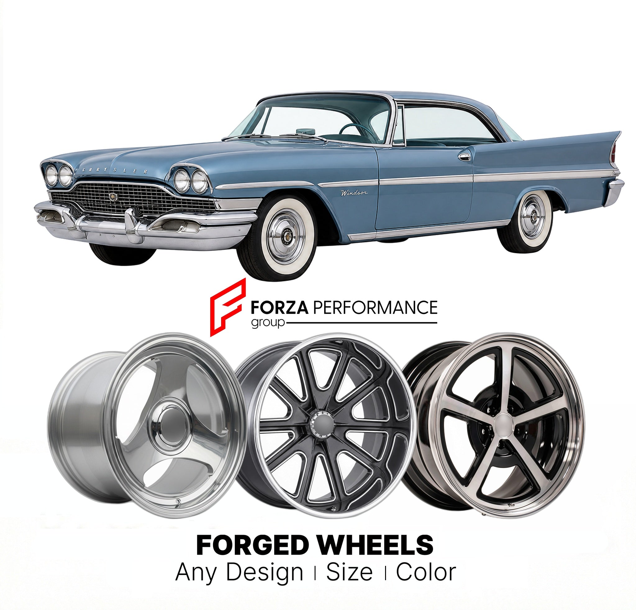 CUSTOM CLASSIC VINTAGE RESTOMOD RETRO OLD SCHOOL FORGED WHEELS RIMS for CHRYSLER WINDSOR 1958 - 1967