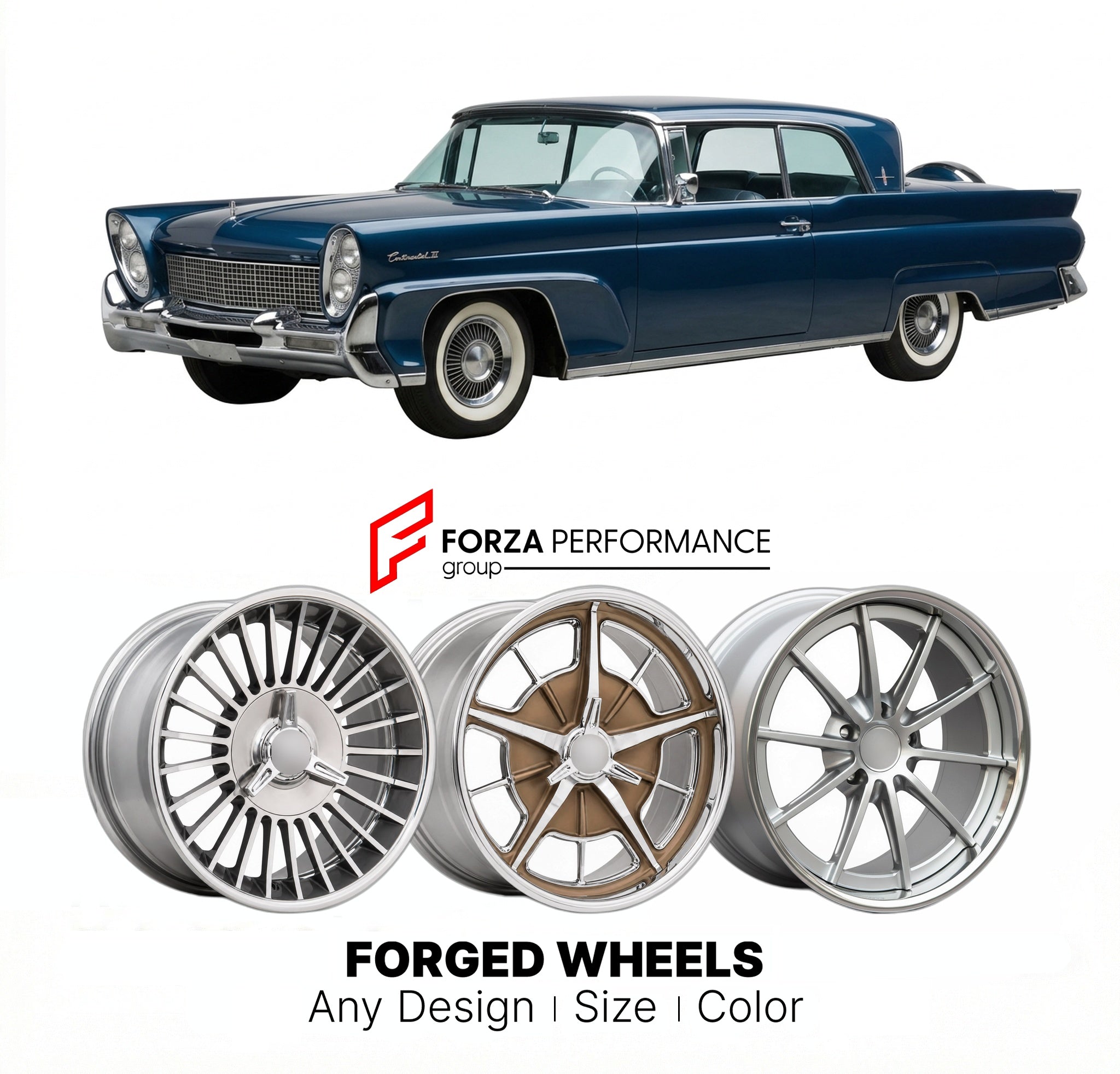 CUSTOM CLASSIC VINTAGE RESTOMOD RETRO OLD SCHOOL FORGED WHEELS RIMS for CONTINENTAL MARK III 1958 - 1960