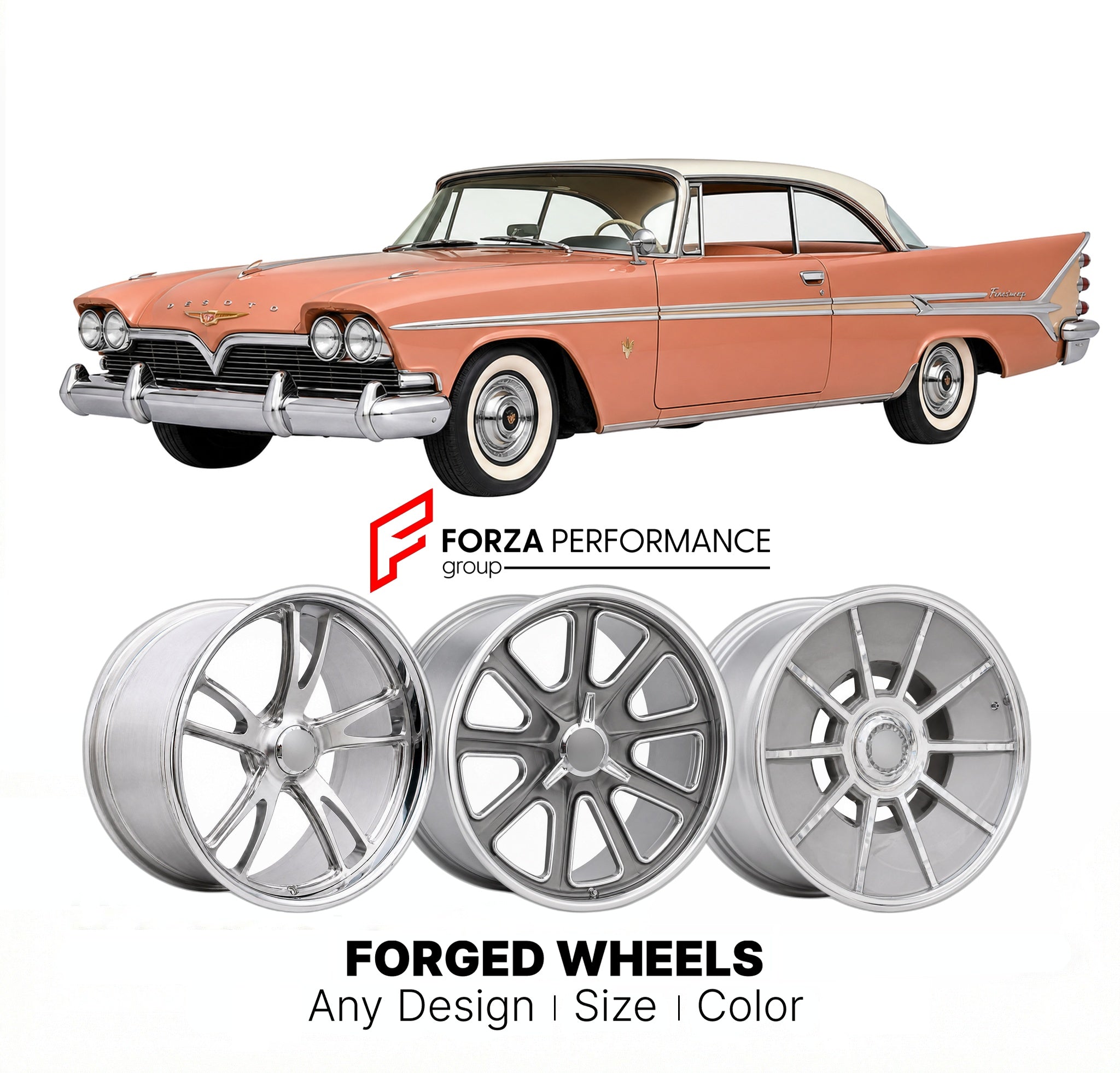 CUSTOM CLASSIC VINTAGE RESTOMOD RETRO OLD SCHOOL FORGED WHEELS RIMS for DESOTO FIRESWEEP 1958 - 1959