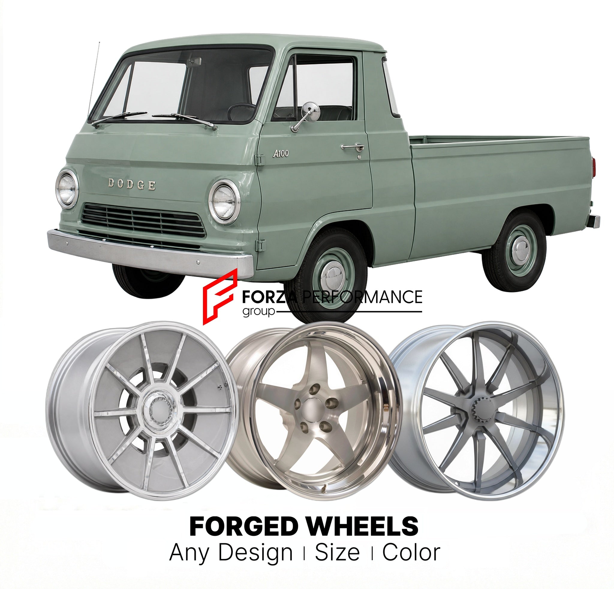 CUSTOM CLASSIC VINTAGE RESTOMOD RETRO OLD SCHOOL FORGED WHEELS RIMS for DODGE A100 PICKUP 1964 - 1970
