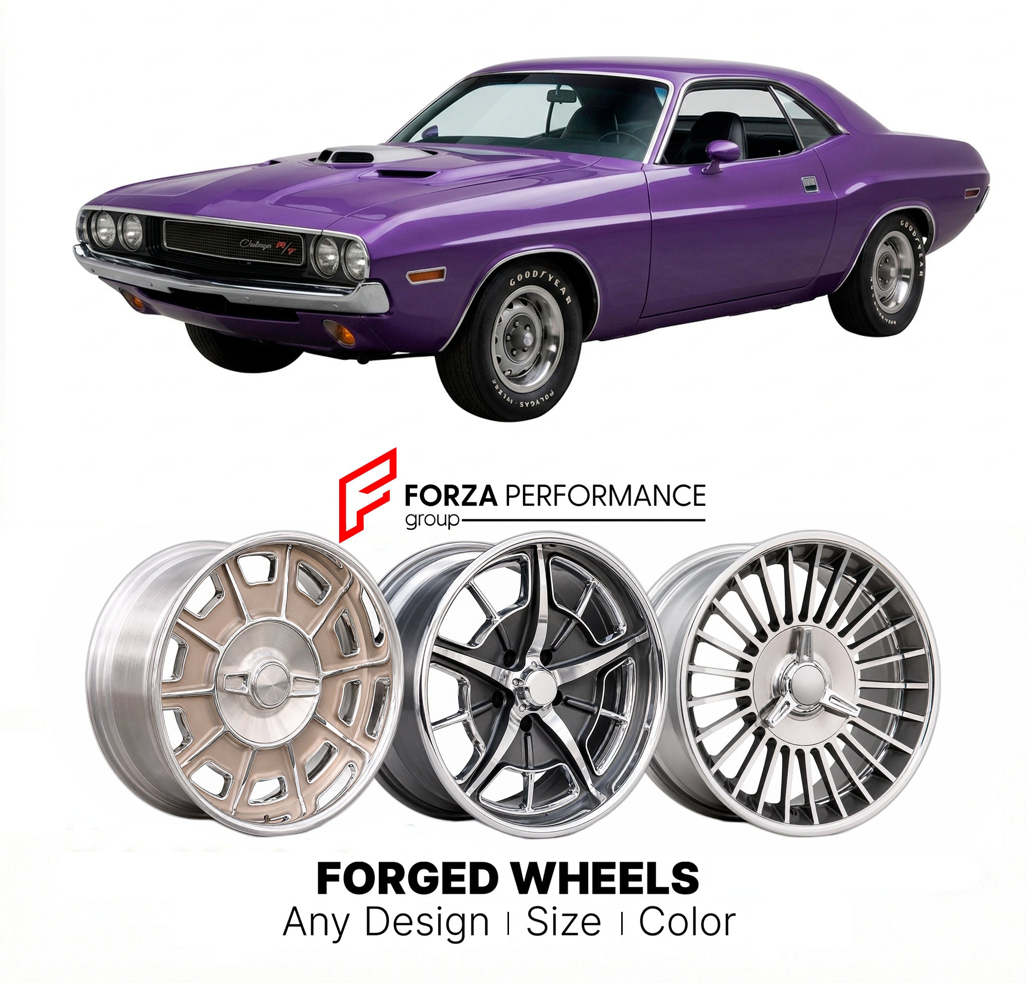 CUSTOM CLASSIC VINTAGE RESTOMOD RETRO OLD SCHOOL FORGED WHEELS RIMS for DODGE CHALLENGER 1970 - 1974