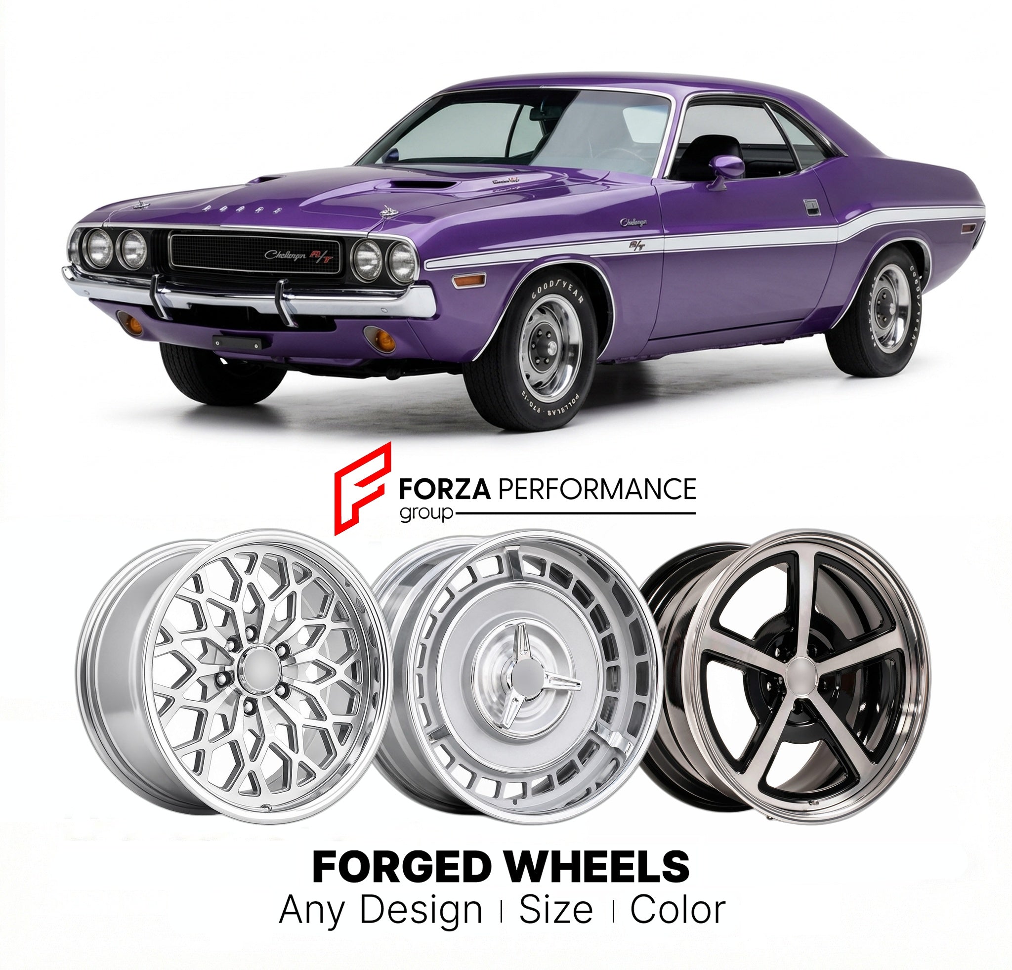 CUSTOM CLASSIC VINTAGE RESTOMOD RETRO OLD SCHOOL FORGED WHEELS RIMS for DODGE CHALLENGER R/T 1970 - 1974