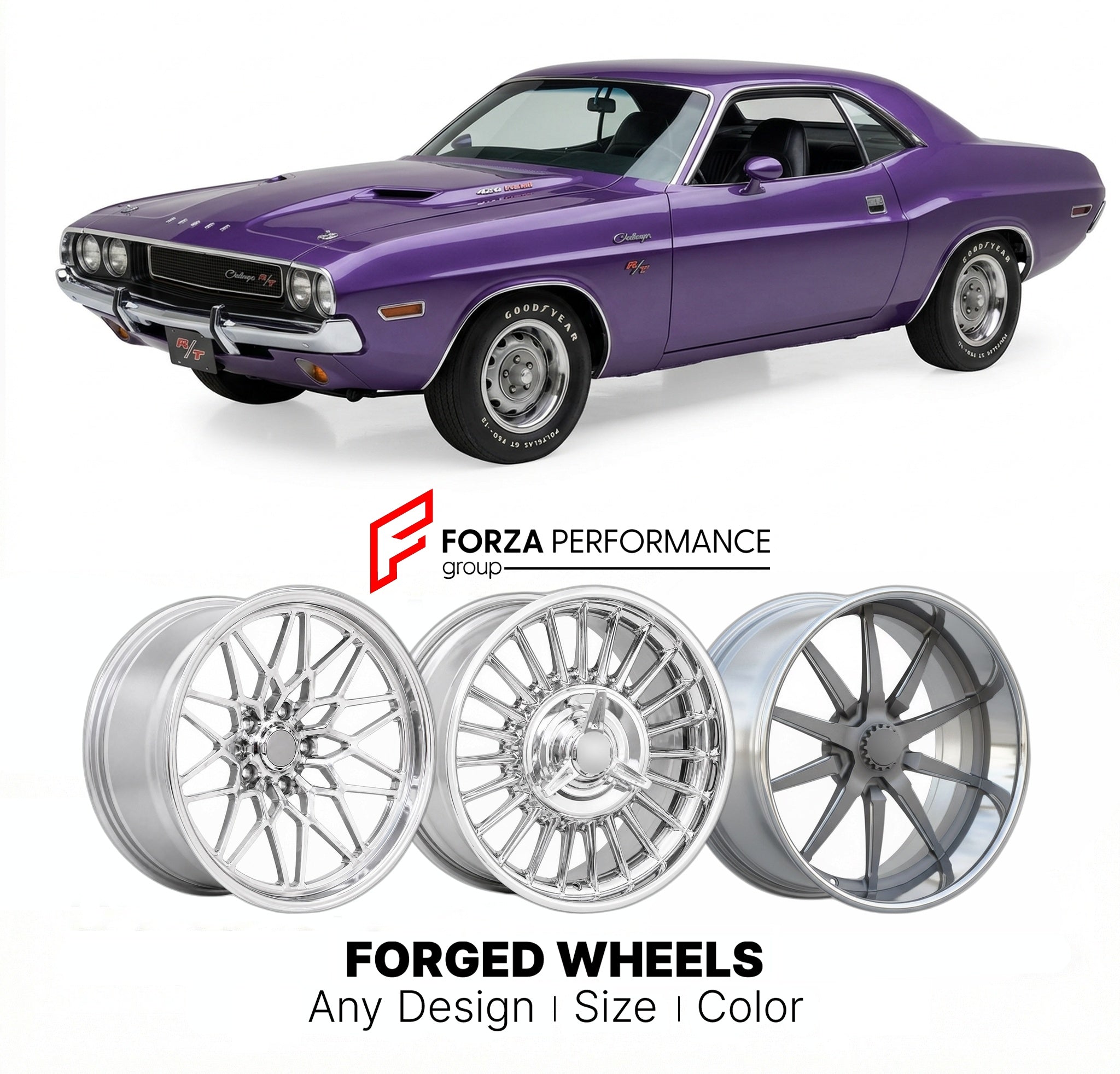 CUSTOM CLASSIC VINTAGE RESTOMOD RETRO OLD SCHOOL FORGED WHEELS RIMS for DODGE CHALLENGER R/T 426 HEMI 1970 - 1971