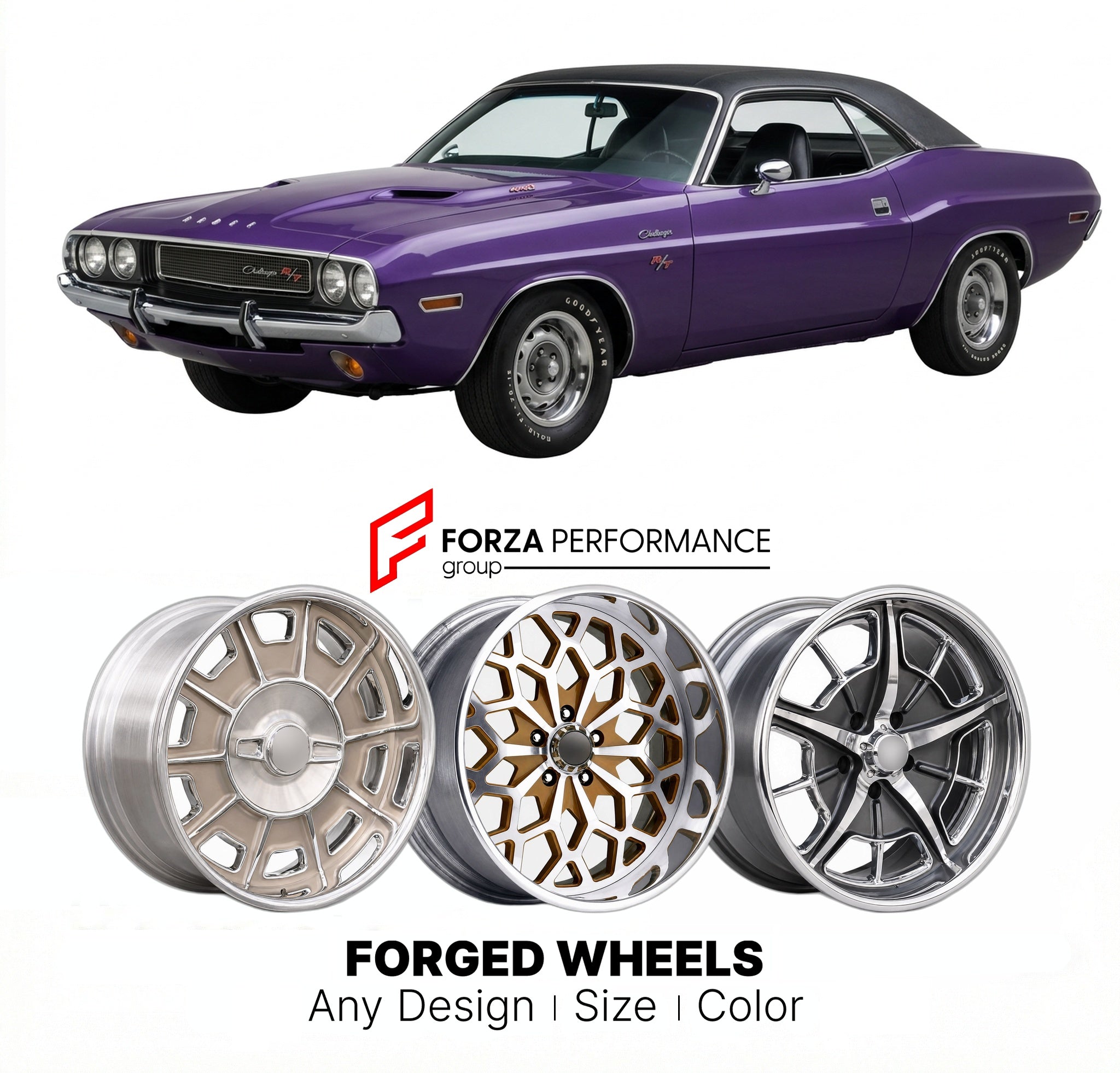 CUSTOM CLASSIC VINTAGE RESTOMOD RETRO OLD SCHOOL FORGED WHEELS RIMS for DODGE CHALLENGER R/T 440 1970 - 1971