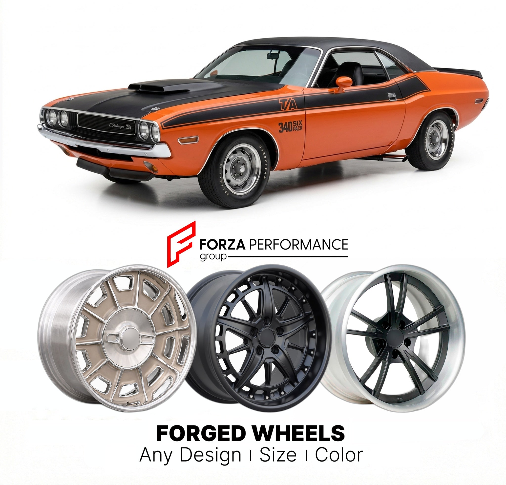 CUSTOM CLASSIC VINTAGE RESTOMOD RETRO OLD SCHOOL FORGED WHEELS RIMS for DODGE CHALLENGER T/A 1970 - 1971