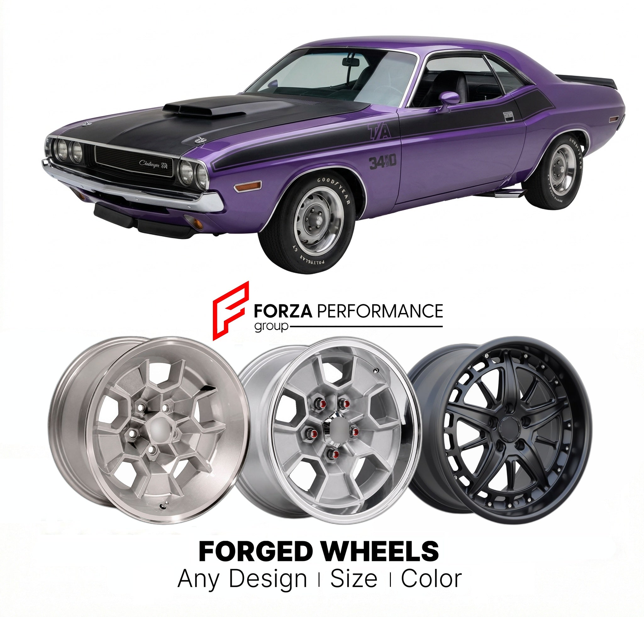 CUSTOM CLASSIC VINTAGE RESTOMOD RETRO OLD SCHOOL FORGED WHEELS RIMS for DODGE CHALLENGER T/A 340 1970 - 1971