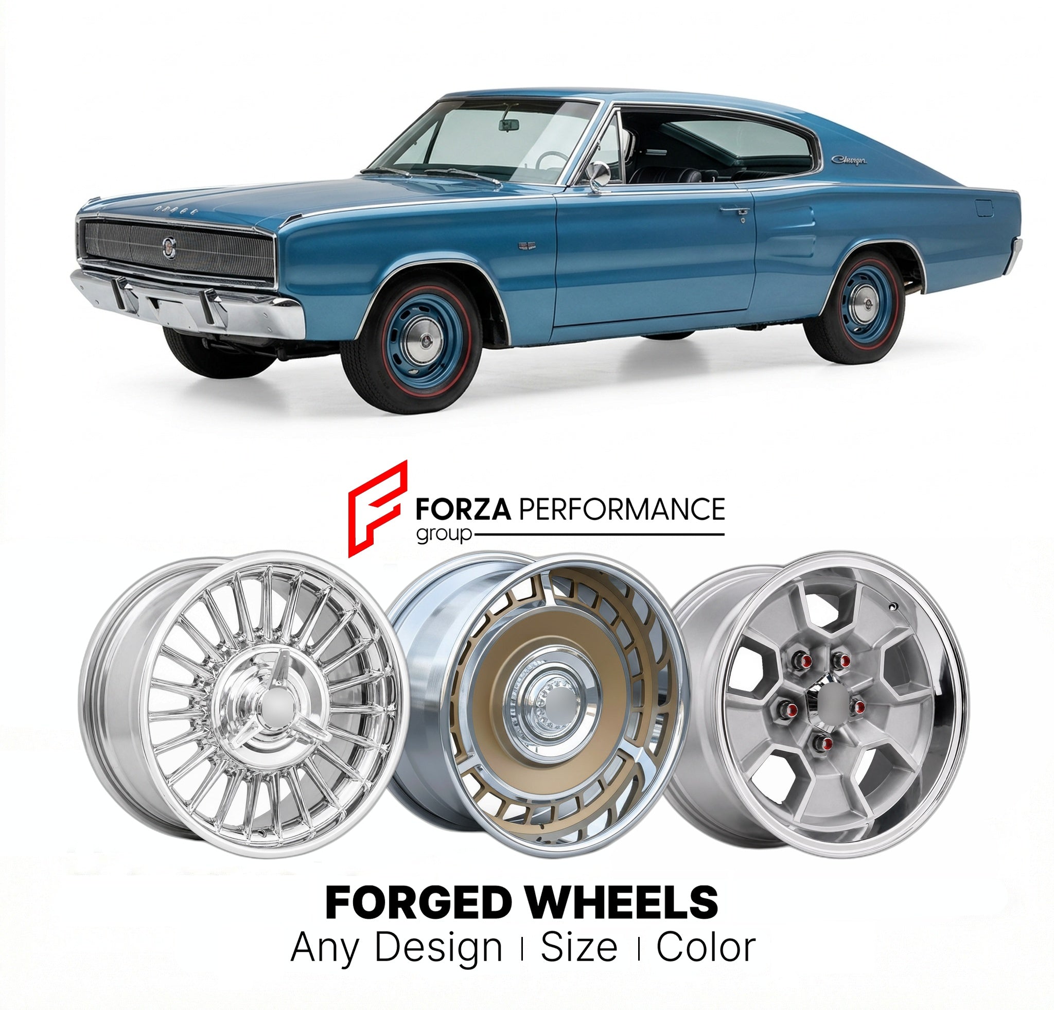 CUSTOM CLASSIC VINTAGE RESTOMOD RETRO OLD SCHOOL FORGED WHEELS RIMS for DODGE CHARGER 1966 - 1967