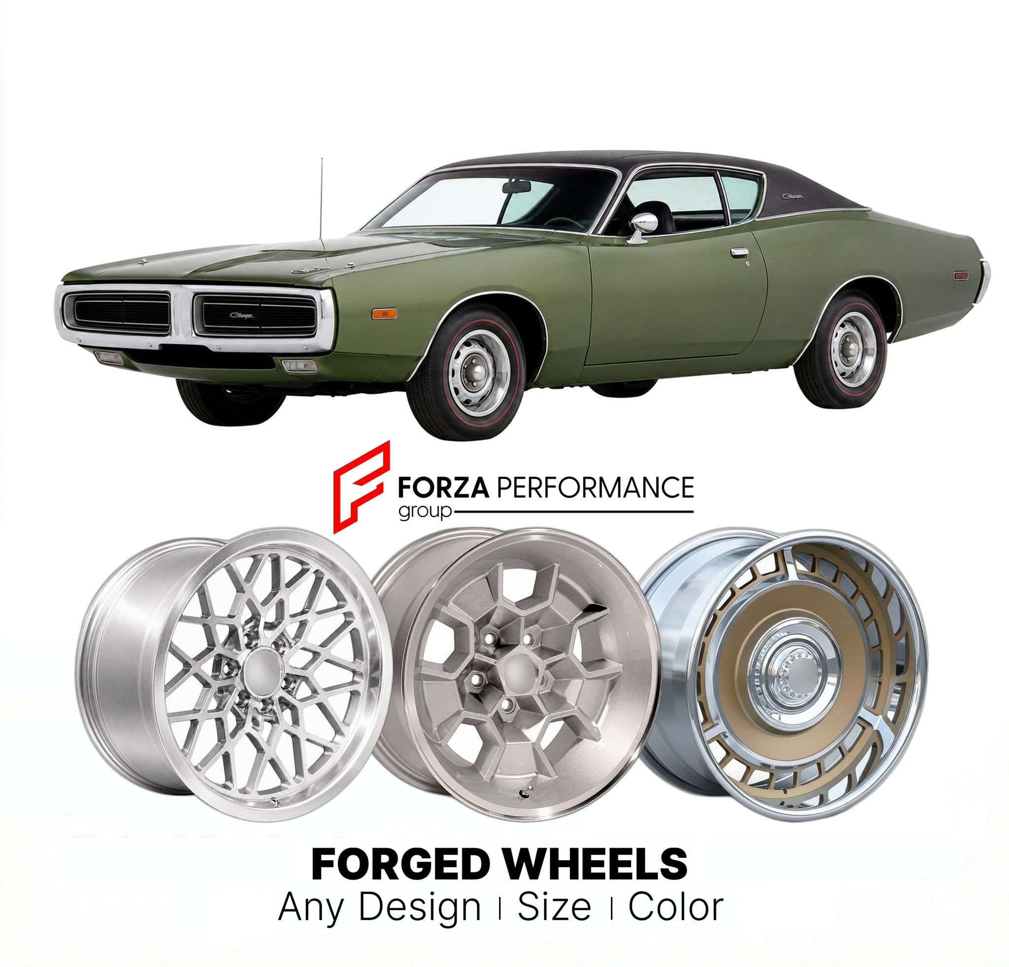 CUSTOM CLASSIC VINTAGE RESTOMOD RETRO OLD SCHOOL FORGED WHEELS RIMS for DODGE CHARGER 1971 - 1974