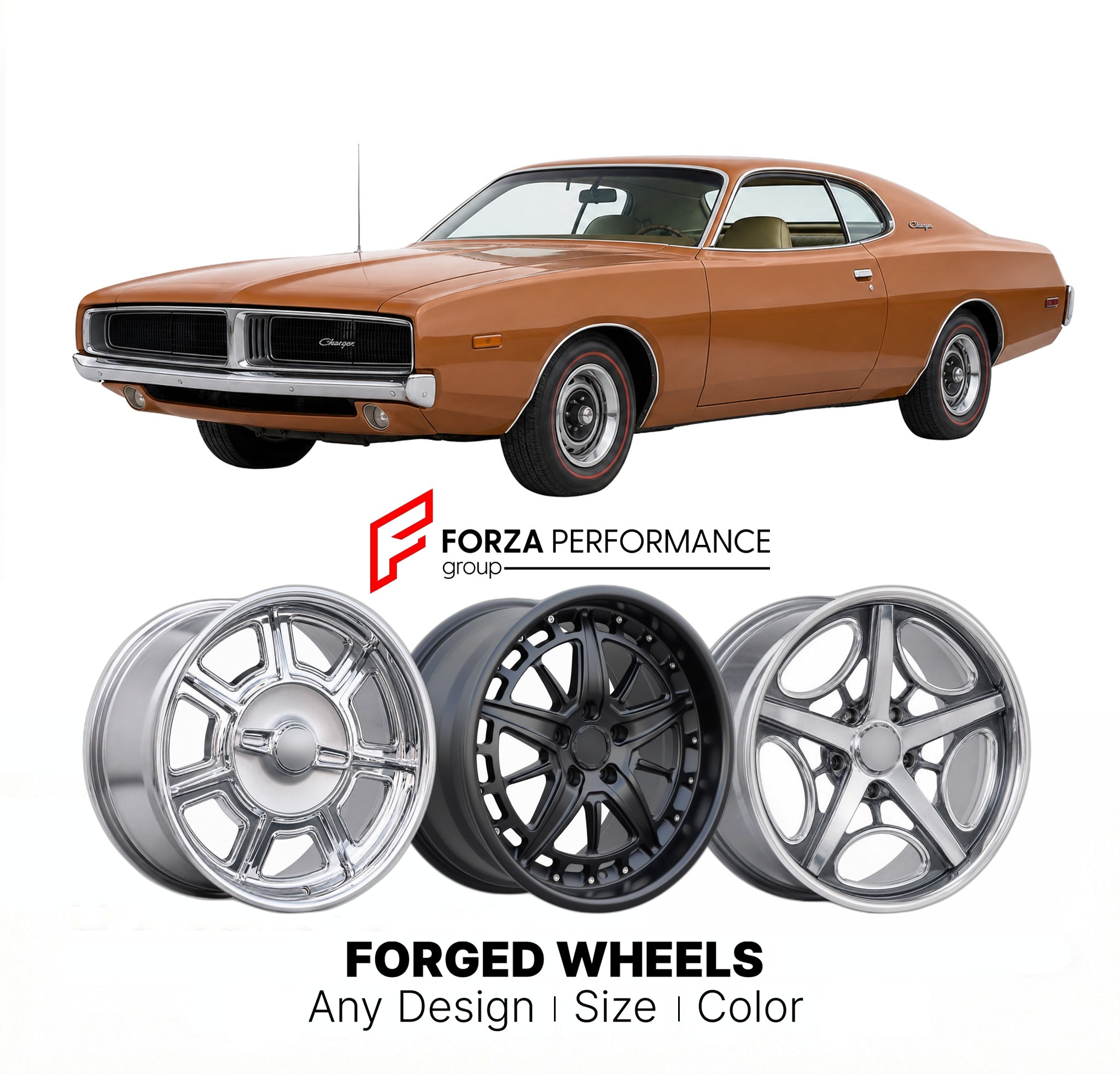 CUSTOM CLASSIC VINTAGE RESTOMOD RETRO OLD SCHOOL FORGED WHEELS RIMS for DODGE CHARGER 1975 - 1978
