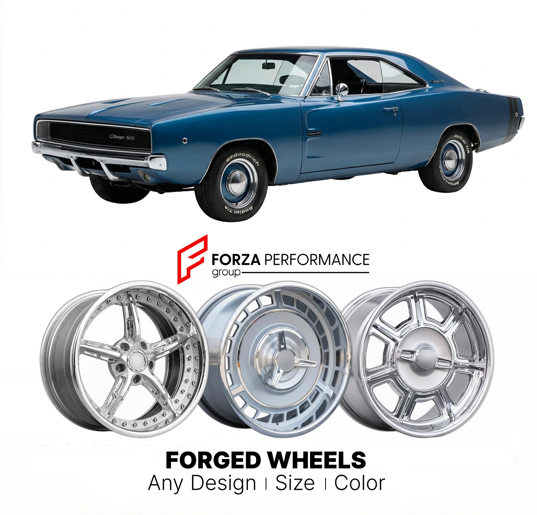 CUSTOM CLASSIC VINTAGE RESTOMOD RETRO OLD SCHOOL FORGED WHEELS RIMS for DODGE CHARGER 500 1969 - 1970