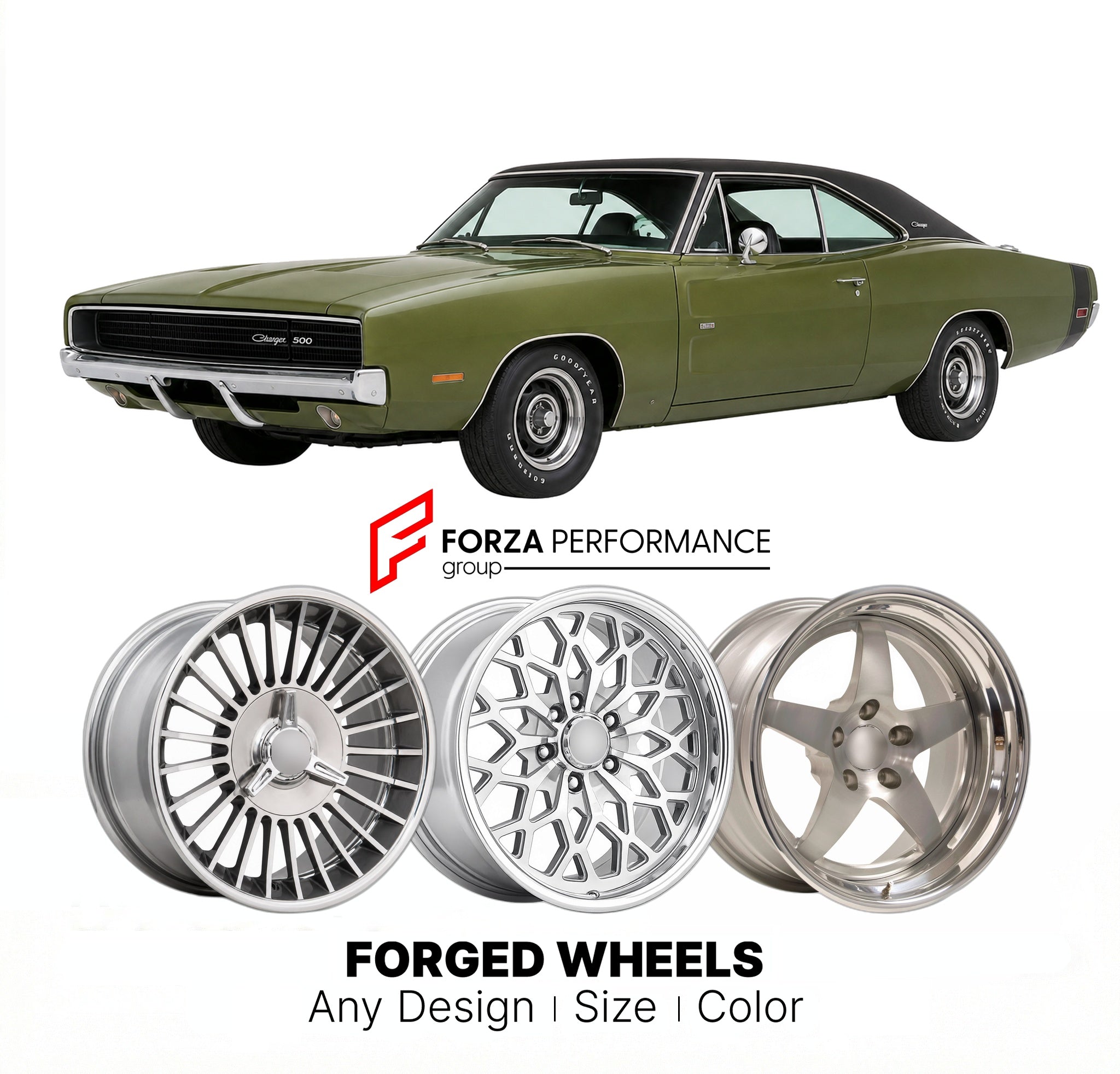 CUSTOM CLASSIC VINTAGE RESTOMOD RETRO OLD SCHOOL FORGED WHEELS RIMS for DODGE CHARGER 500 1971 - 1974