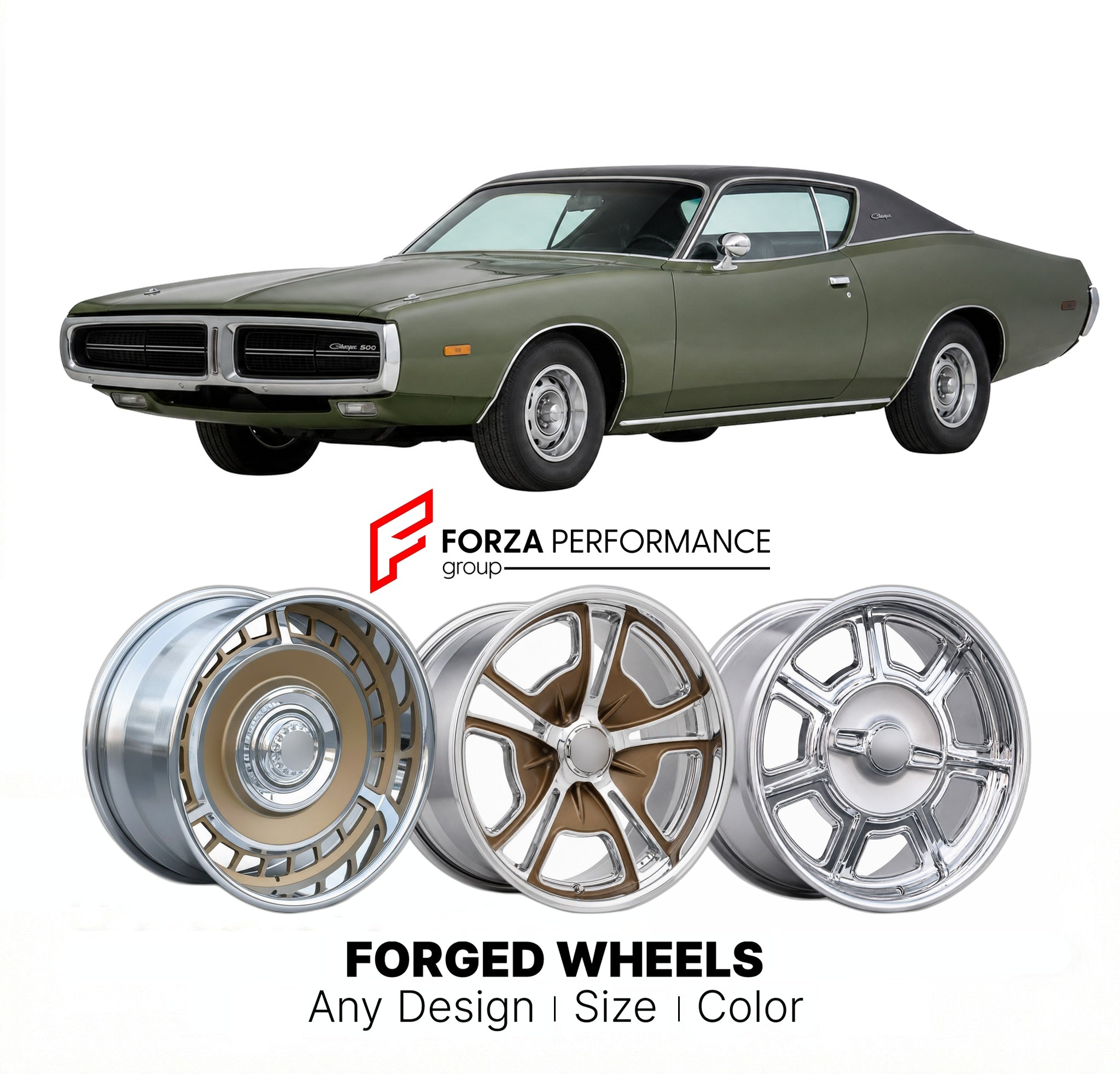 CUSTOM CLASSIC VINTAGE RESTOMOD RETRO OLD SCHOOL FORGED WHEELS RIMS for DODGE CHARGER 500 1975 - 1978