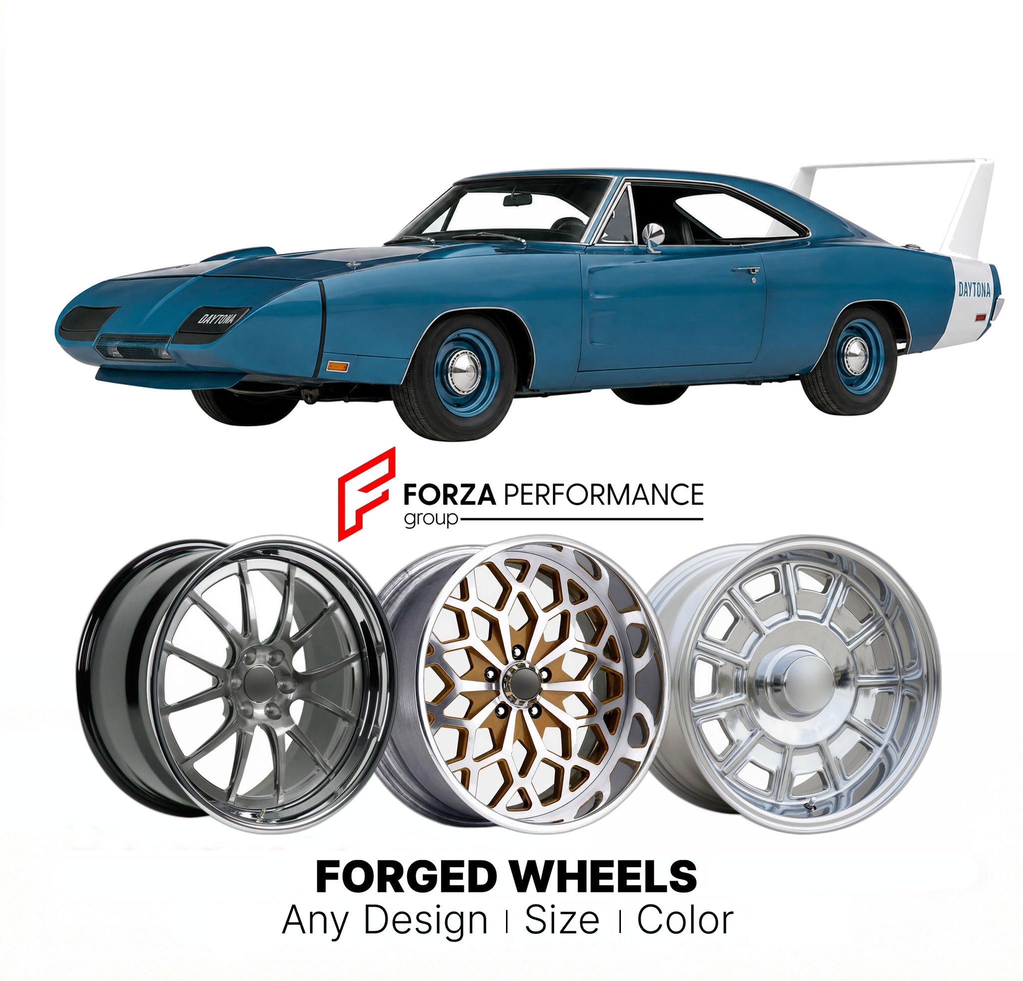 CUSTOM CLASSIC VINTAGE RESTOMOD RETRO OLD SCHOOL FORGED WHEELS RIMS for DODGE CHARGER DAYTONA 1969 - 1969