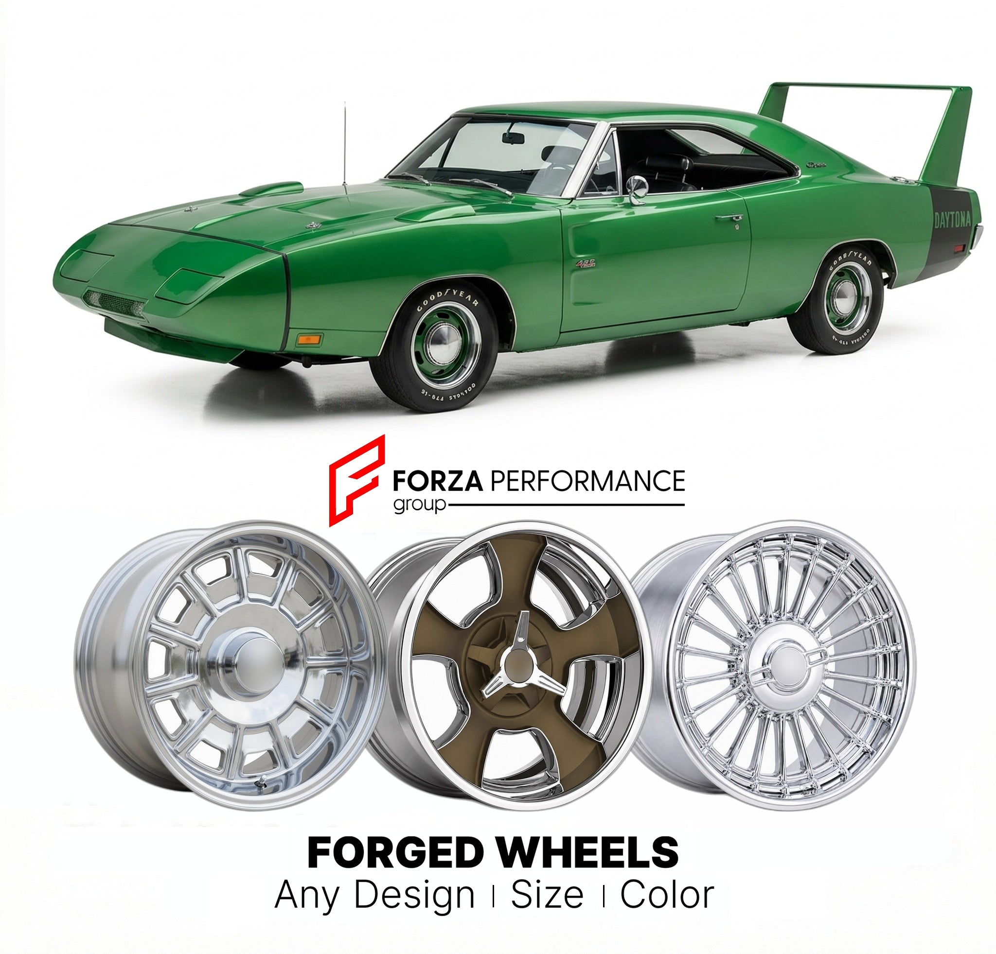 CUSTOM CLASSIC VINTAGE RESTOMOD RETRO OLD SCHOOL FORGED WHEELS RIMS for DODGE CHARGER DAYTONA 426 HEMI 1969 - 1970