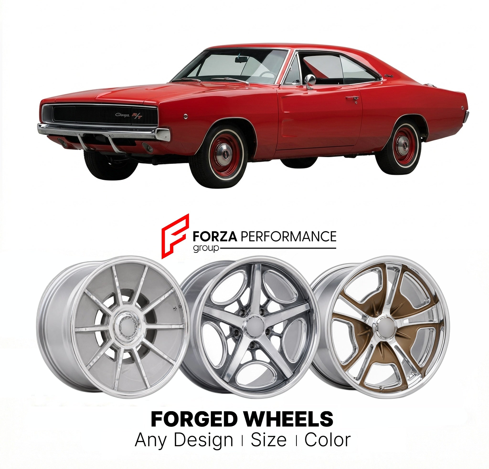 CUSTOM CLASSIC VINTAGE RESTOMOD RETRO OLD SCHOOL FORGED WHEELS RIMS for DODGE CHARGER R/T 1968 - 1970