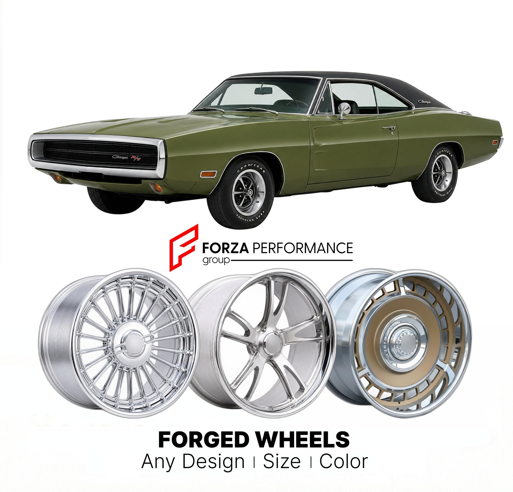 CUSTOM CLASSIC VINTAGE RESTOMOD RETRO OLD SCHOOL FORGED WHEELS RIMS for DODGE CHARGER R/T 1971 - 1971