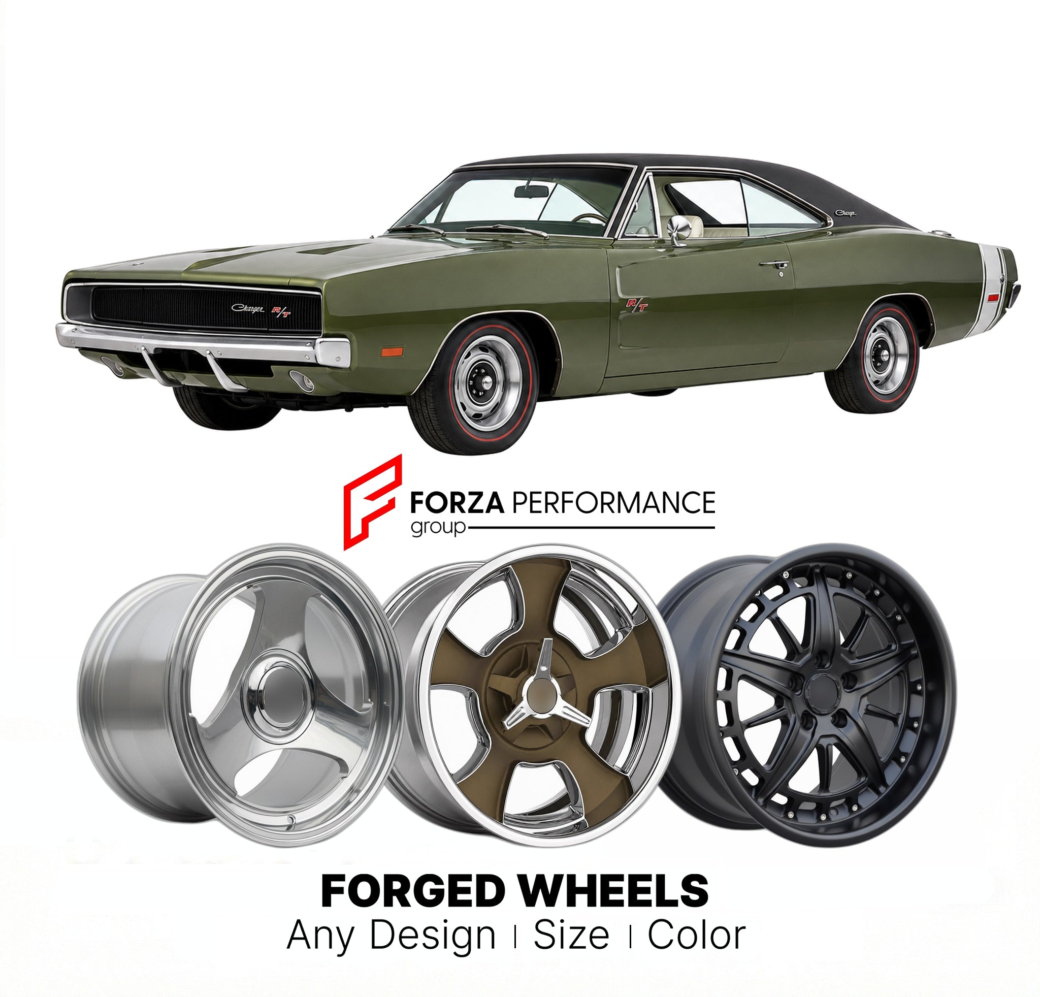 CUSTOM CLASSIC VINTAGE RESTOMOD RETRO OLD SCHOOL FORGED WHEELS RIMS for DODGE CHARGER R/T 426 HEMI 1971 - 1971