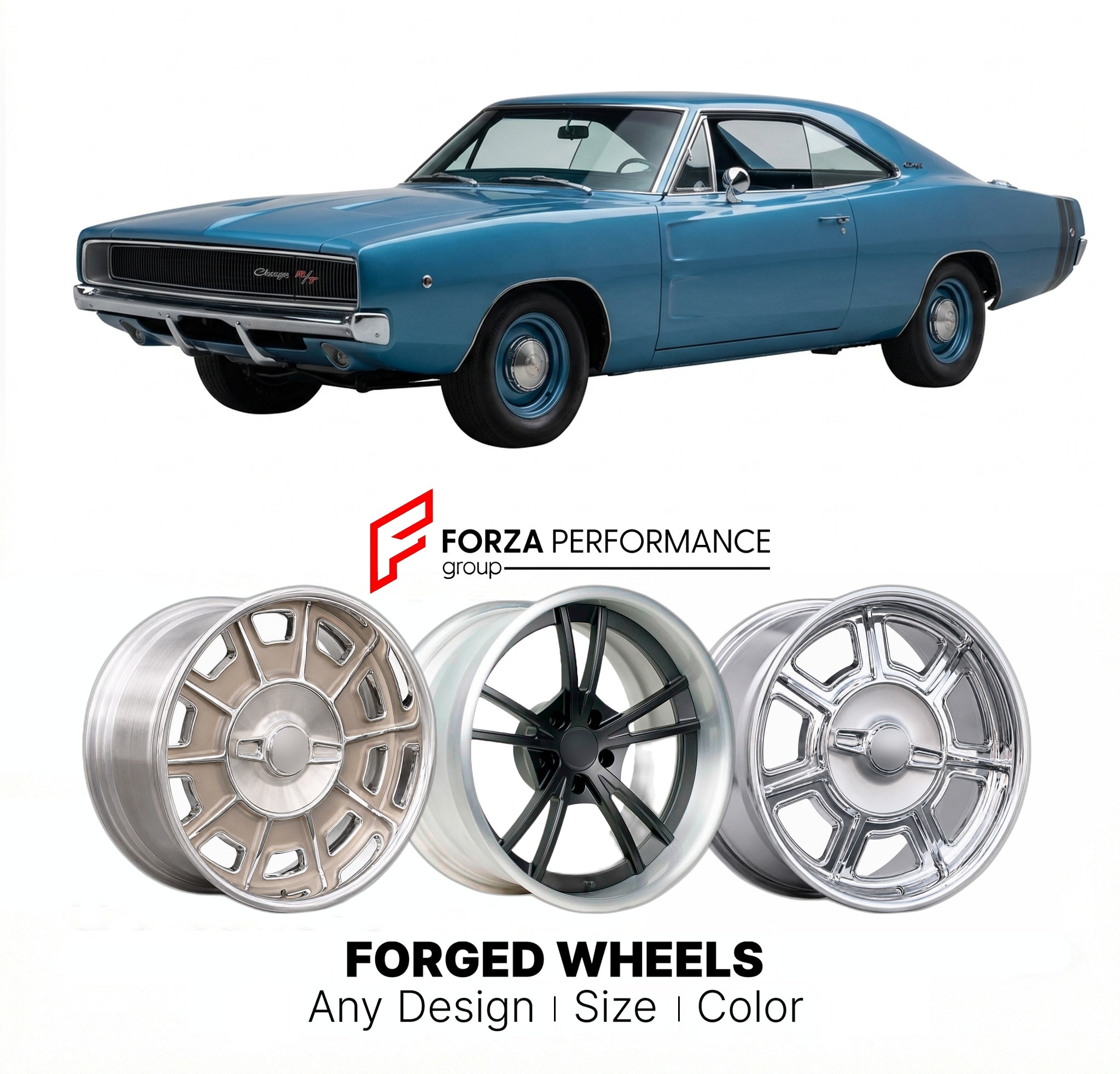 CUSTOM CLASSIC VINTAGE RESTOMOD RETRO OLD SCHOOL FORGED WHEELS RIMS for DODGE CHARGER R/T 440 1968 - 1970