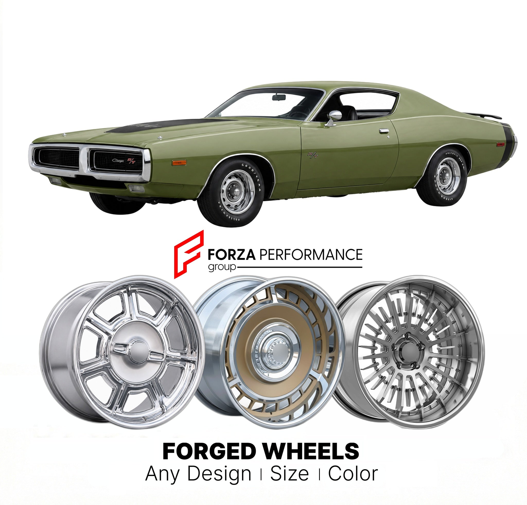 CUSTOM CLASSIC VINTAGE RESTOMOD RETRO OLD SCHOOL FORGED WHEELS RIMS for DODGE CHARGER R/T 440 1971 - 1971