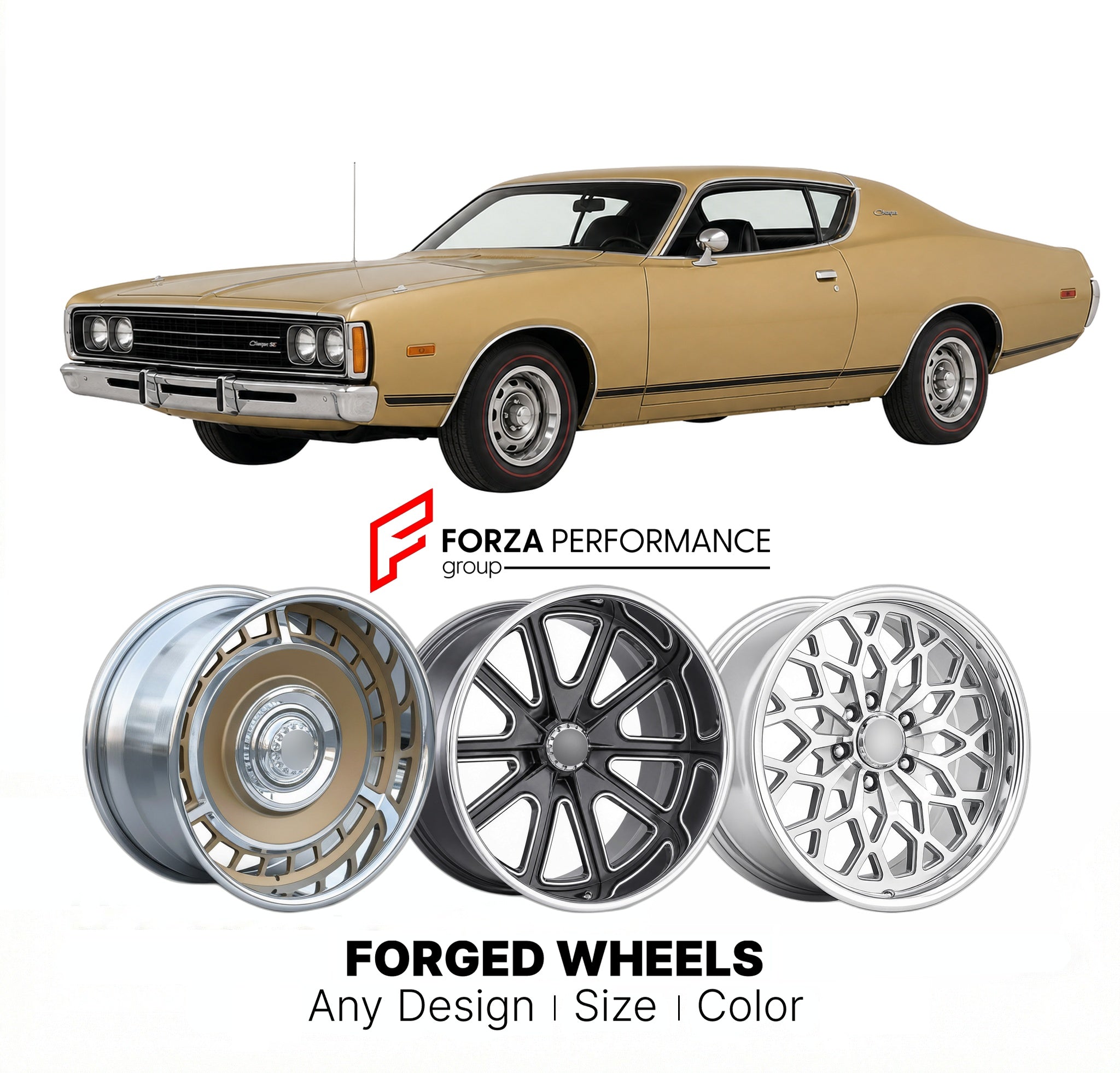 CUSTOM CLASSIC VINTAGE RESTOMOD RETRO OLD SCHOOL FORGED WHEELS RIMS for DODGE CHARGER SE 1975 - 1978