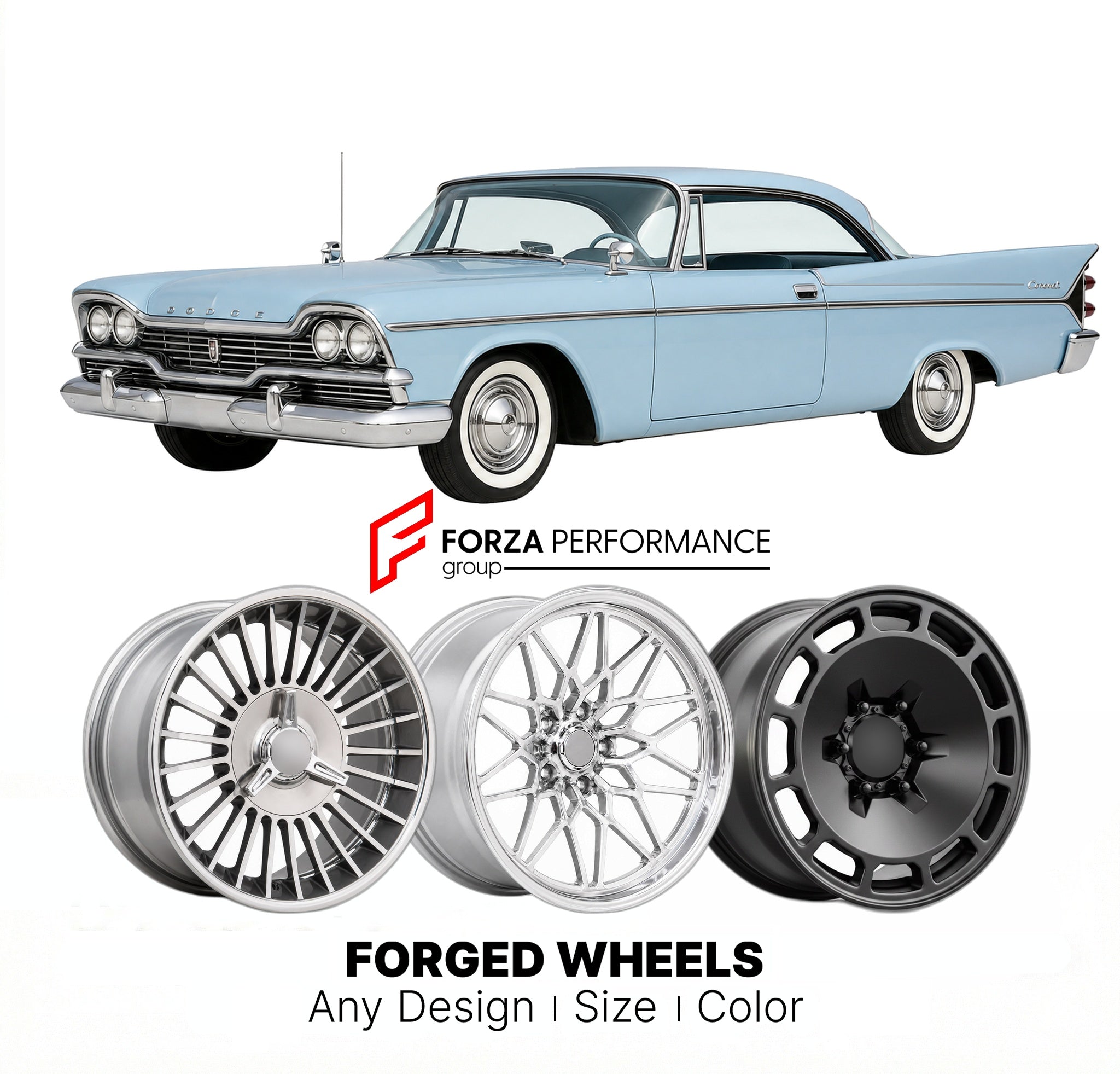 CUSTOM CLASSIC VINTAGE RESTOMOD RETRO OLD SCHOOL FORGED WHEELS RIMS for DODGE CORONET 1958 - 1959