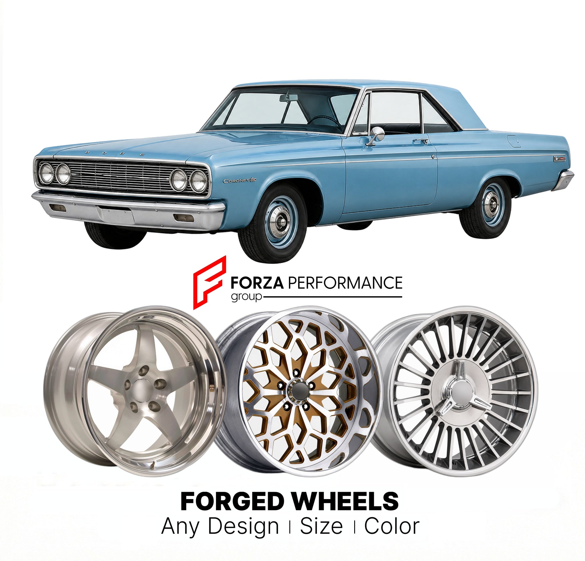 CUSTOM CLASSIC VINTAGE RESTOMOD RETRO OLD SCHOOL FORGED WHEELS RIMS for DODGE CORONET 1965 - 1970