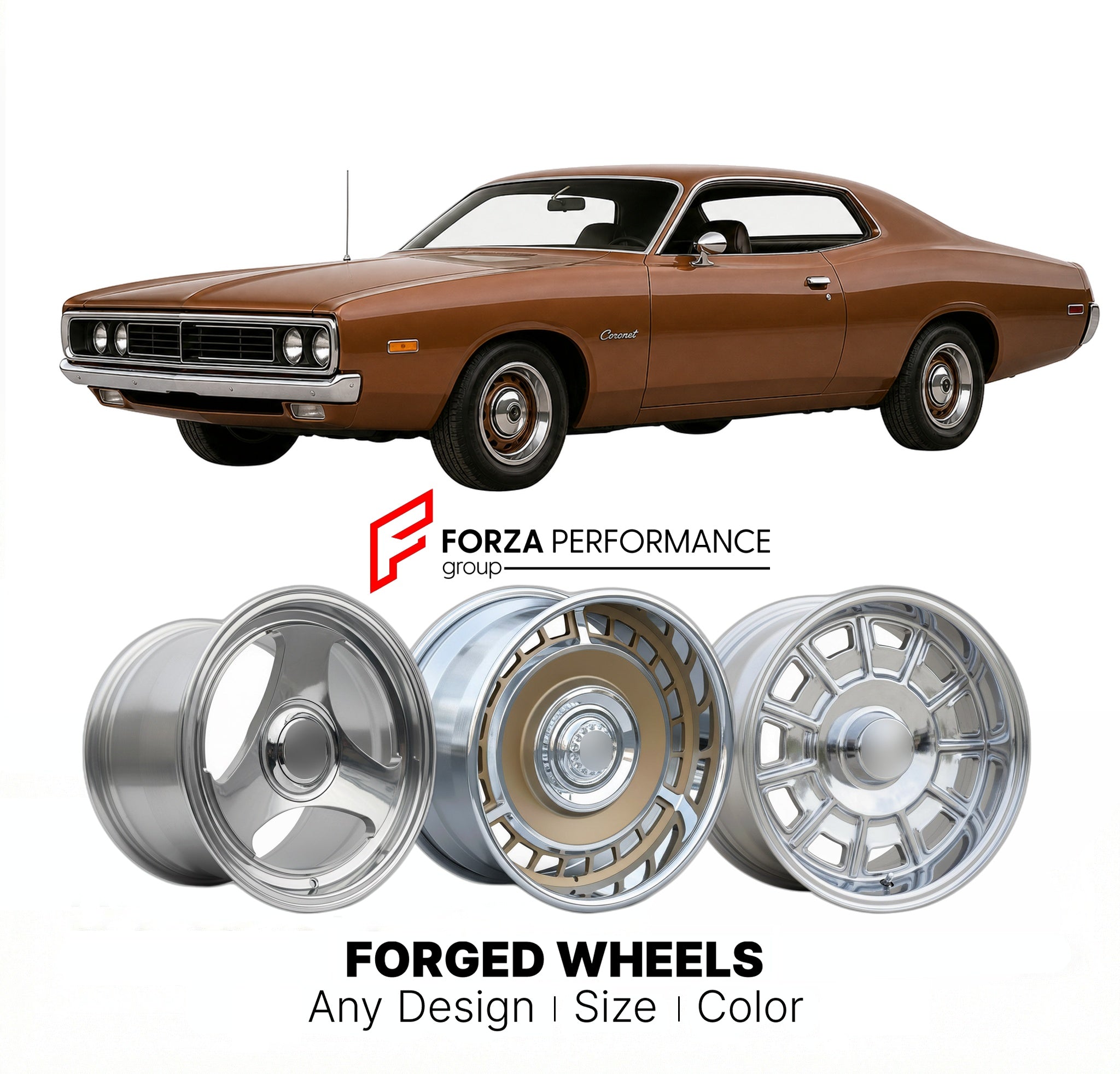 CUSTOM CLASSIC VINTAGE RESTOMOD RETRO OLD SCHOOL FORGED WHEELS RIMS for DODGE CORONET 1971 - 1976