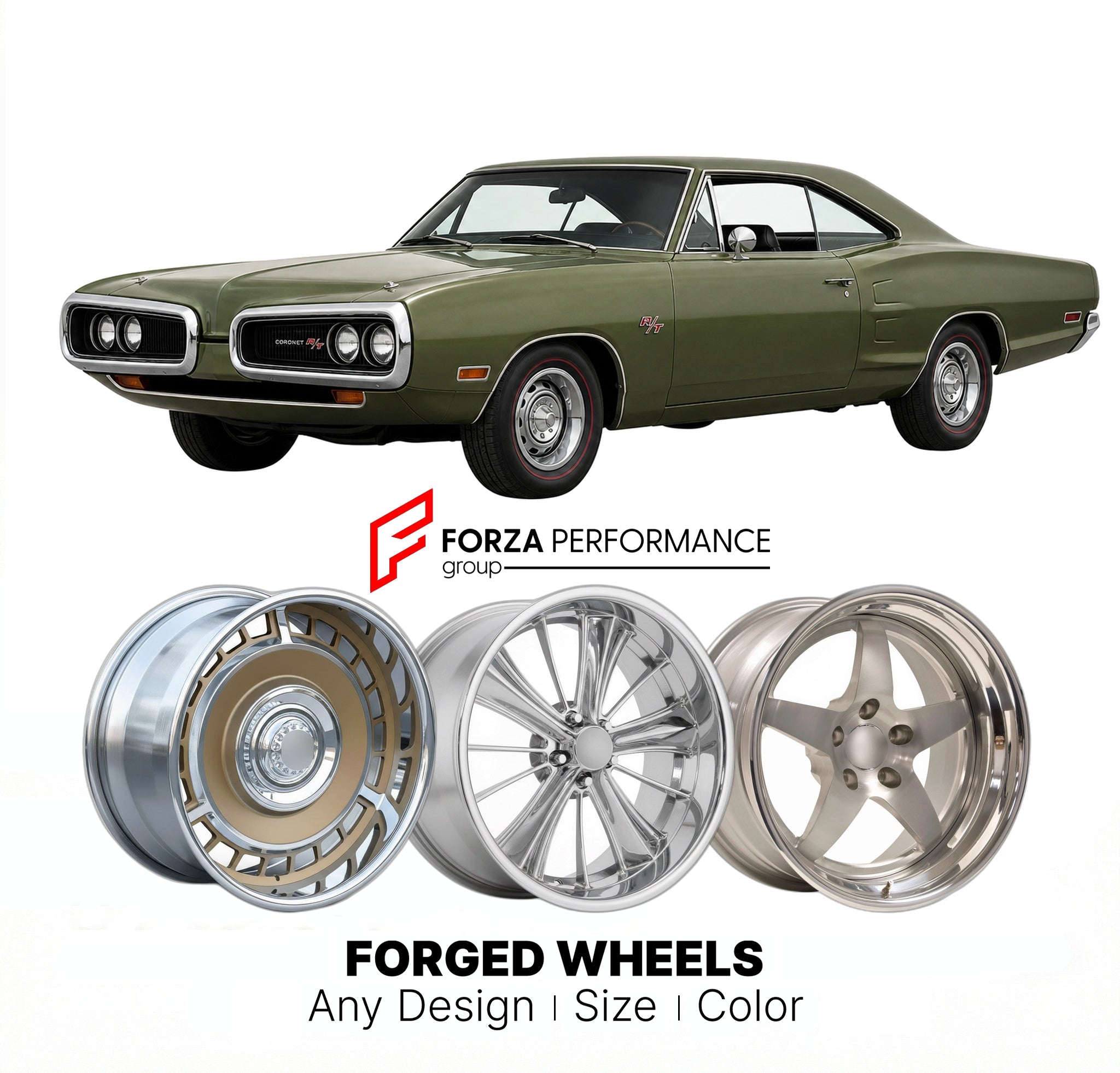 CUSTOM CLASSIC VINTAGE RESTOMOD RETRO OLD SCHOOL FORGED WHEELS RIMS for DODGE CORONET R/T 1971 - 1971