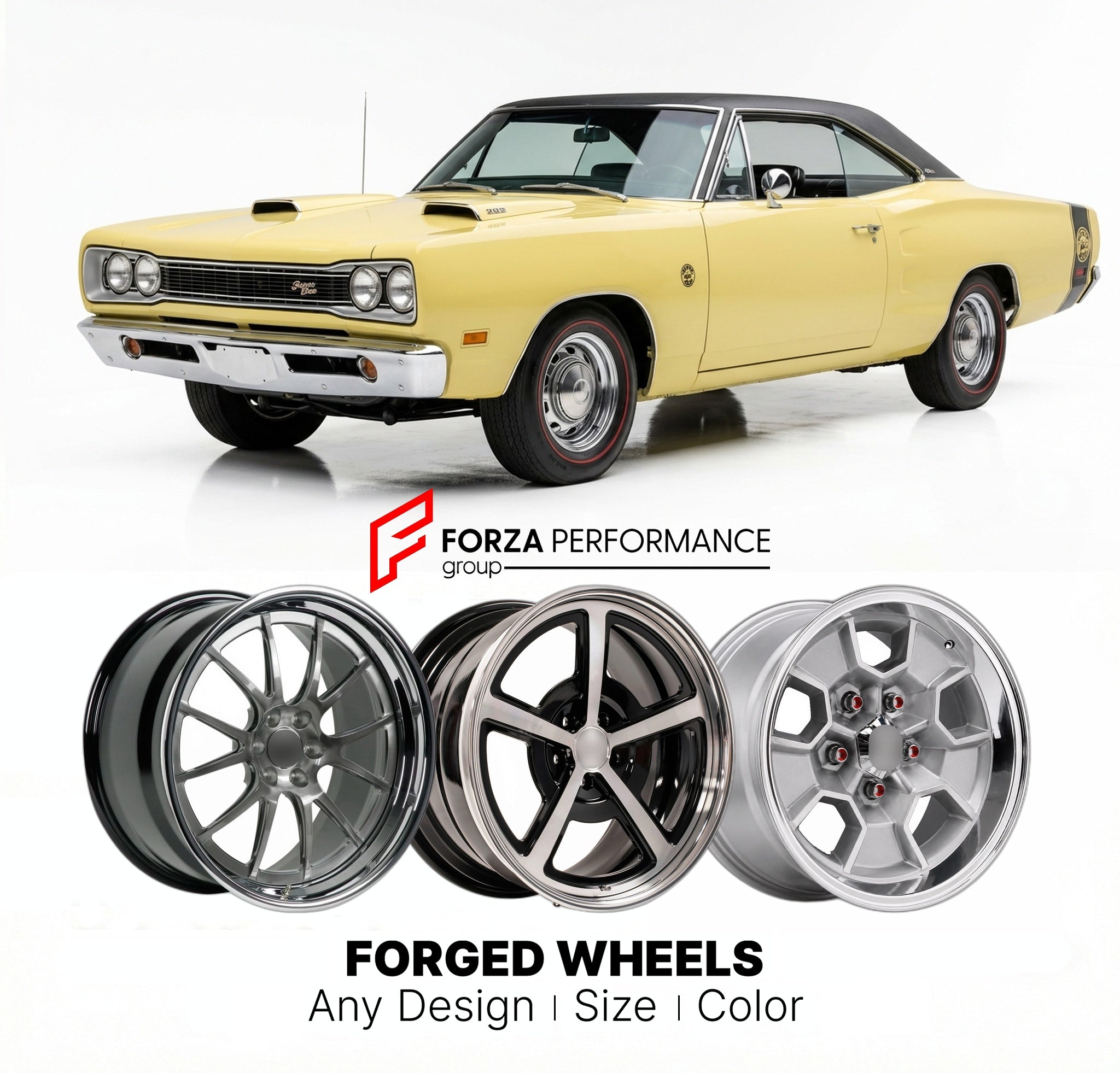 CUSTOM CLASSIC VINTAGE RESTOMOD RETRO OLD SCHOOL FORGED WHEELS RIMS for DODGE CORONET SUPER BEE 1969 - 1970