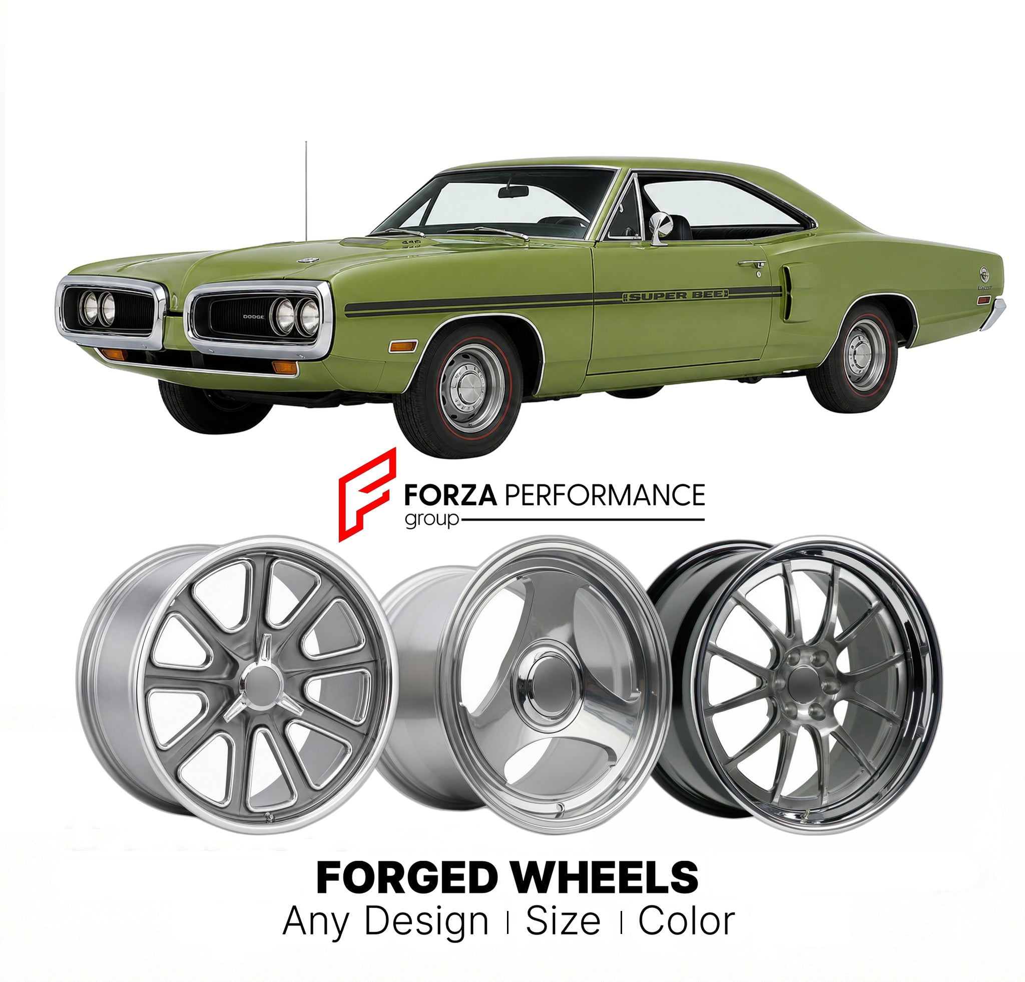 CUSTOM CLASSIC VINTAGE RESTOMOD RETRO OLD SCHOOL FORGED WHEELS RIMS for DODGE CORONET SUPER BEE 1971 - 1971