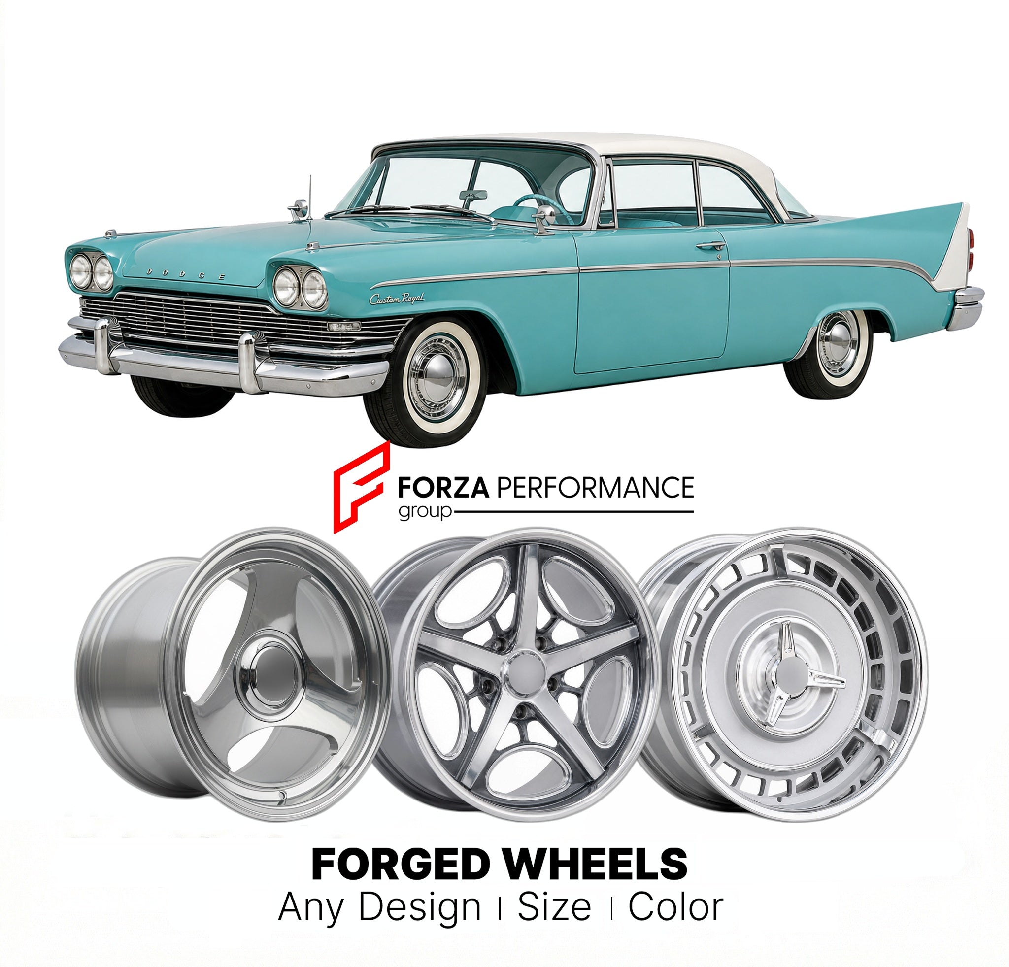 CUSTOM CLASSIC VINTAGE RESTOMOD RETRO OLD SCHOOL FORGED WHEELS RIMS for DODGE CUSTOM ROYAL 1958 - 1959