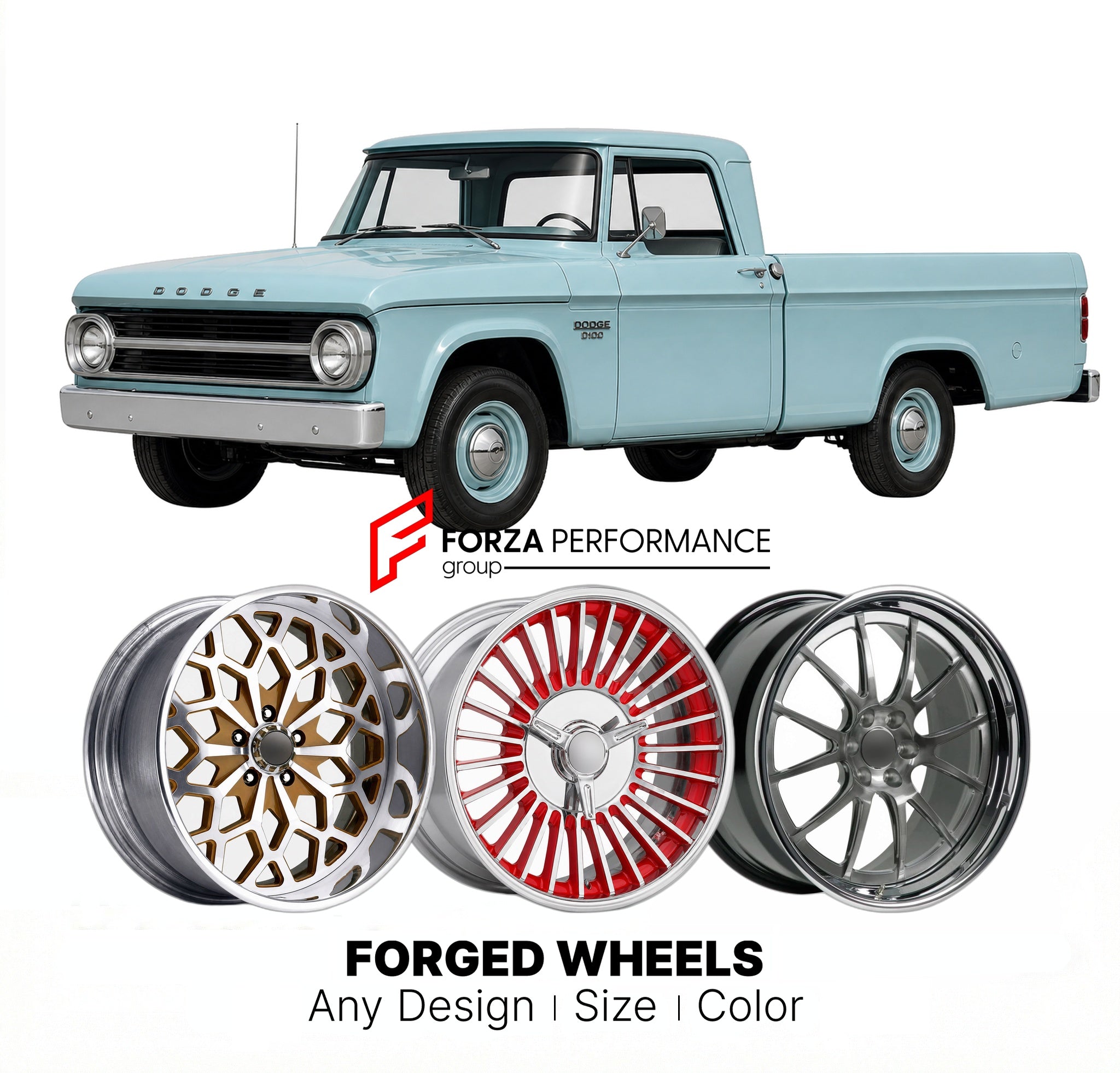 CUSTOM CLASSIC VINTAGE RESTOMOD RETRO OLD SCHOOL FORGED WHEELS RIMS for DODGE D100 1965 - 1971