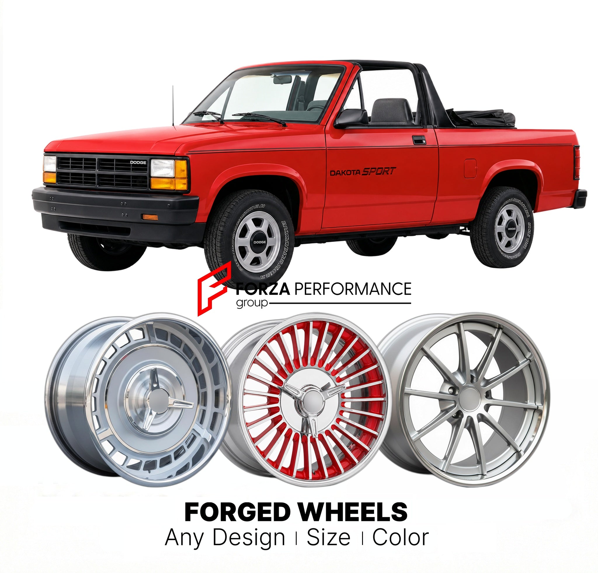 CUSTOM CLASSIC VINTAGE RESTOMOD RETRO OLD SCHOOL FORGED WHEELS RIMS for DODGE DAKOTA SPORT CONVERTIBLE 1989 - 1990