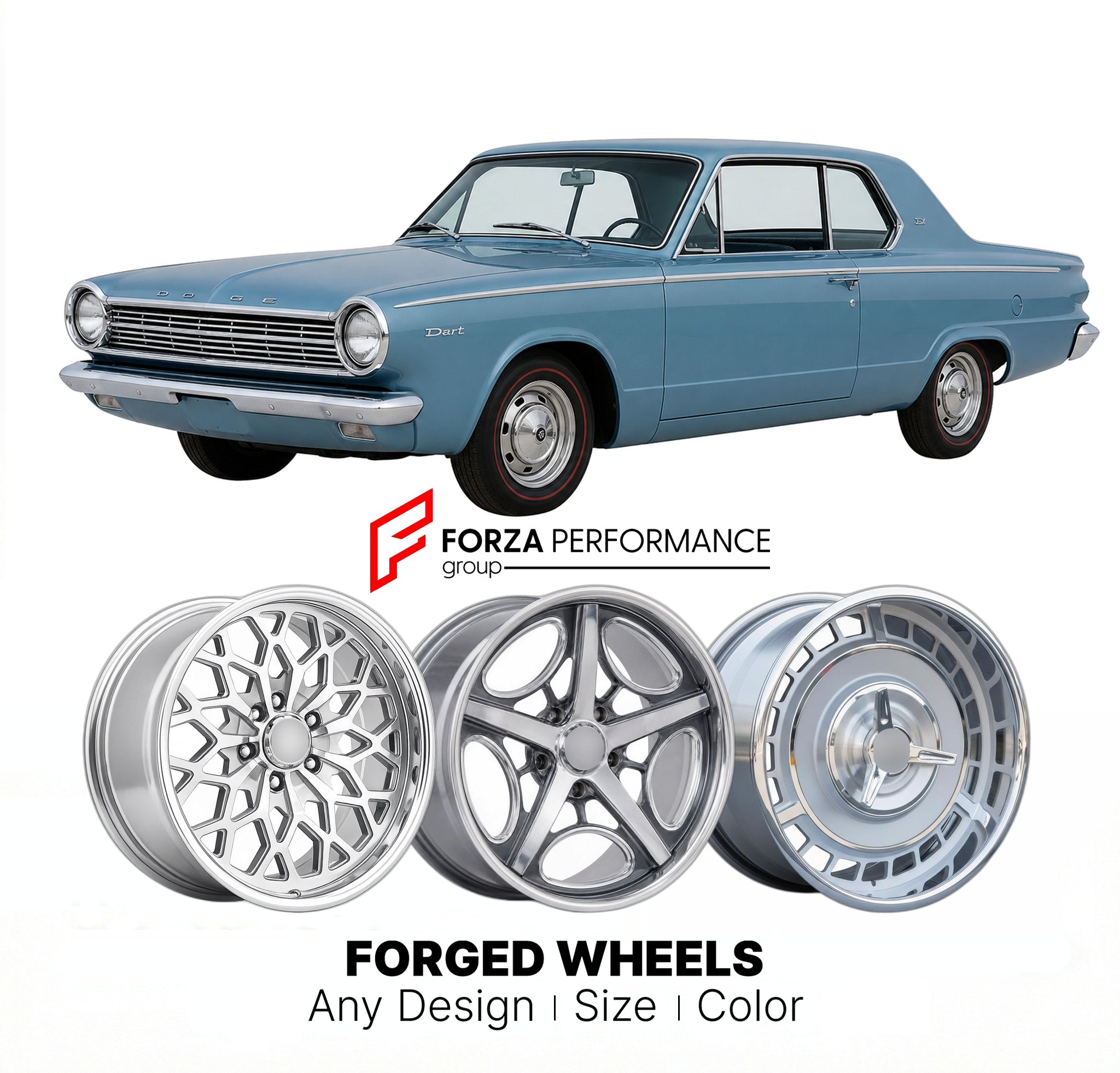 CUSTOM CLASSIC VINTAGE RESTOMOD RETRO OLD SCHOOL FORGED WHEELS RIMS for DODGE DART 1963 - 1966