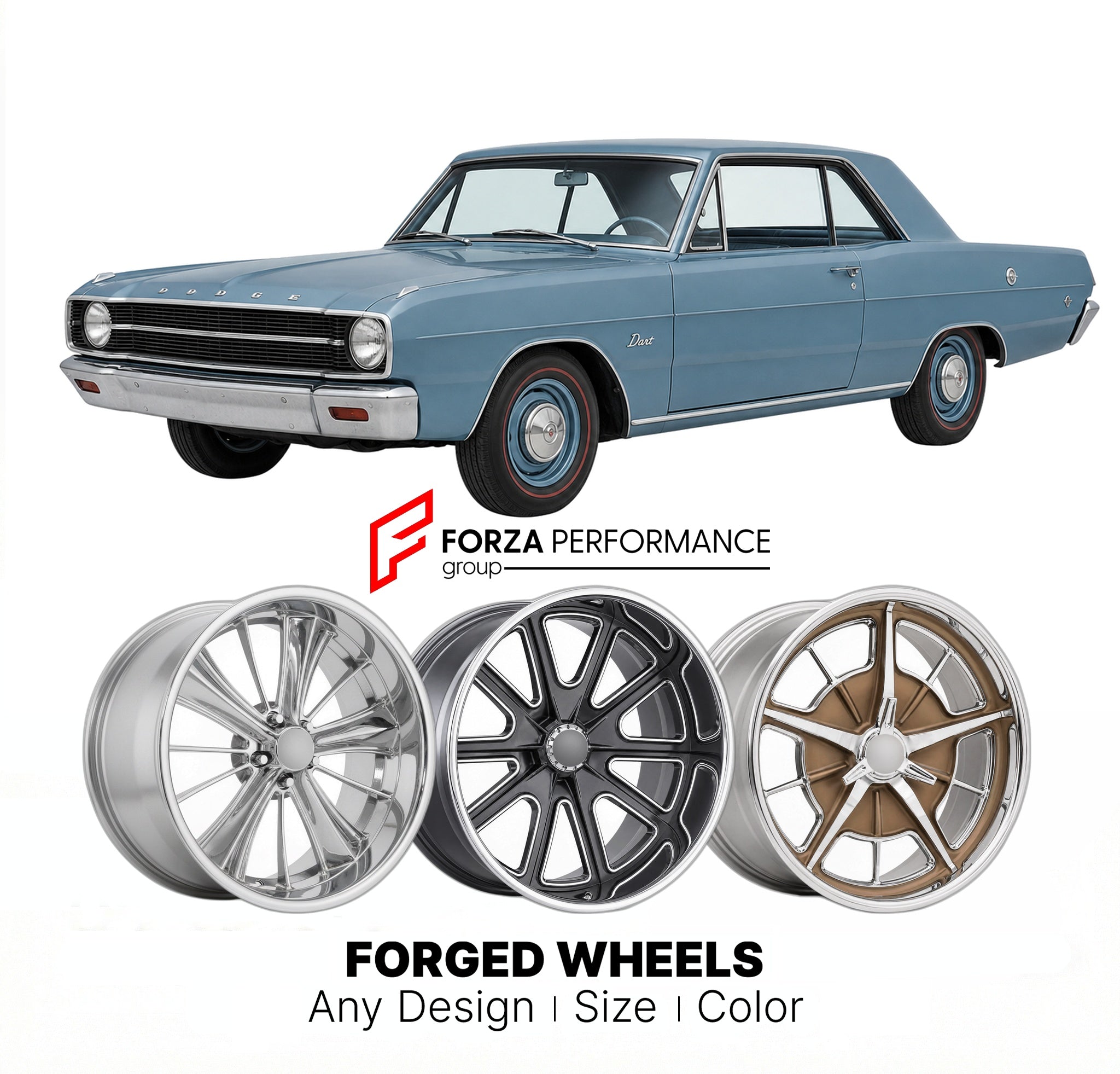 CUSTOM CLASSIC VINTAGE RESTOMOD RETRO OLD SCHOOL FORGED WHEELS RIMS for DODGE DART 1967 - 1976