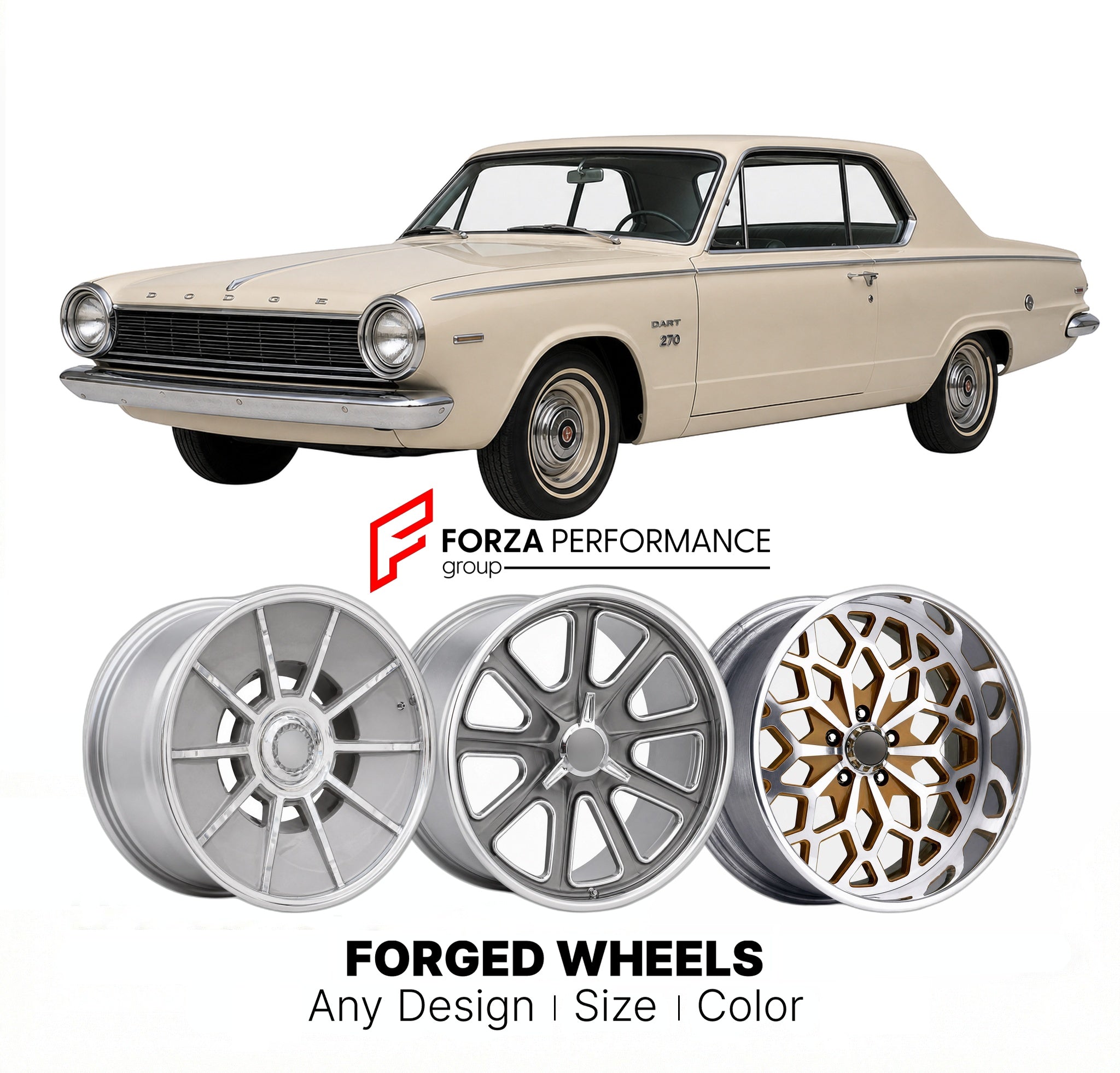 CUSTOM CLASSIC VINTAGE RESTOMOD RETRO OLD SCHOOL FORGED WHEELS RIMS for DODGE DART 270 1962 - 1962