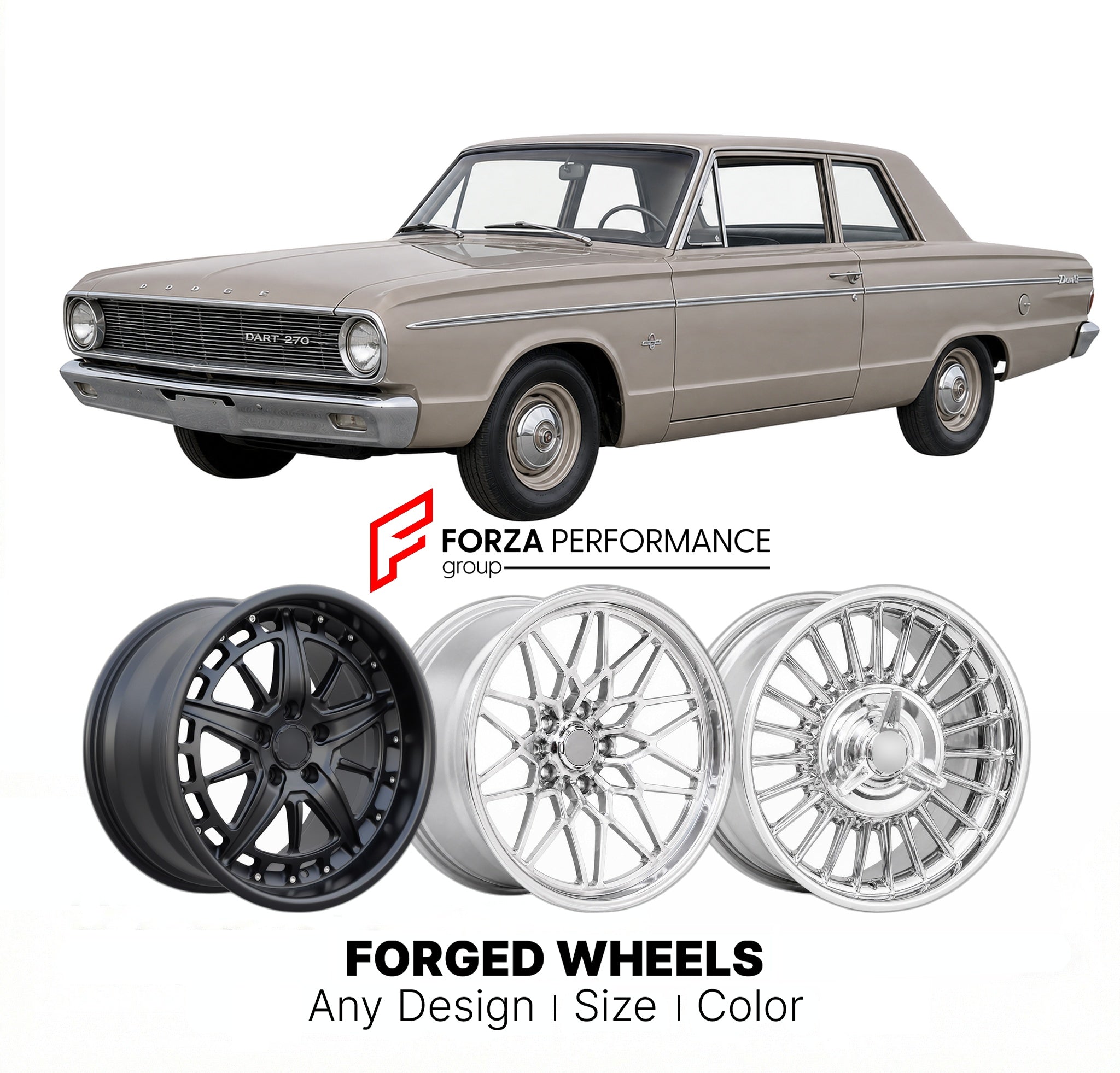 CUSTOM CLASSIC VINTAGE RESTOMOD RETRO OLD SCHOOL FORGED WHEELS RIMS for DODGE DART 270 1963 - 1965