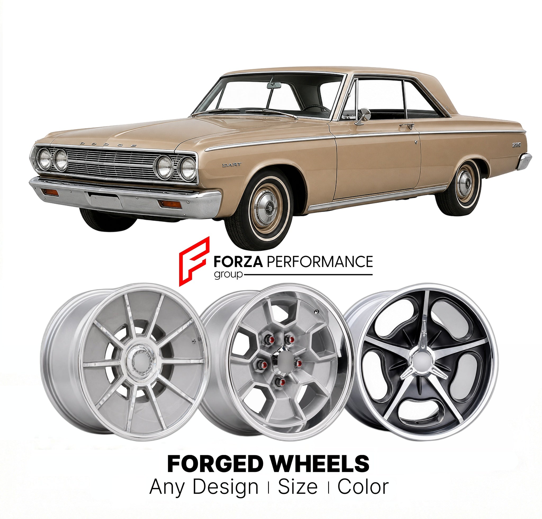 CUSTOM CLASSIC VINTAGE RESTOMOD RETRO OLD SCHOOL FORGED WHEELS RIMS for DODGE DART 330 1962 - 1962