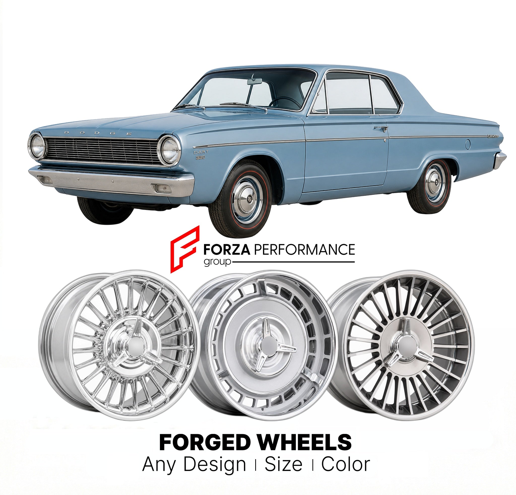 CUSTOM CLASSIC VINTAGE RESTOMOD RETRO OLD SCHOOL FORGED WHEELS RIMS for DODGE DART 330 1963 - 1964