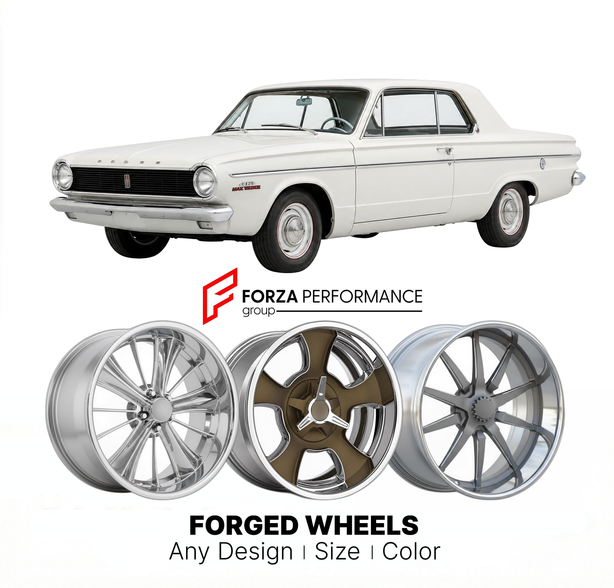 CUSTOM CLASSIC VINTAGE RESTOMOD RETRO OLD SCHOOL FORGED WHEELS RIMS for DODGE DART 413 MAX WEDGE 1963 - 1964
