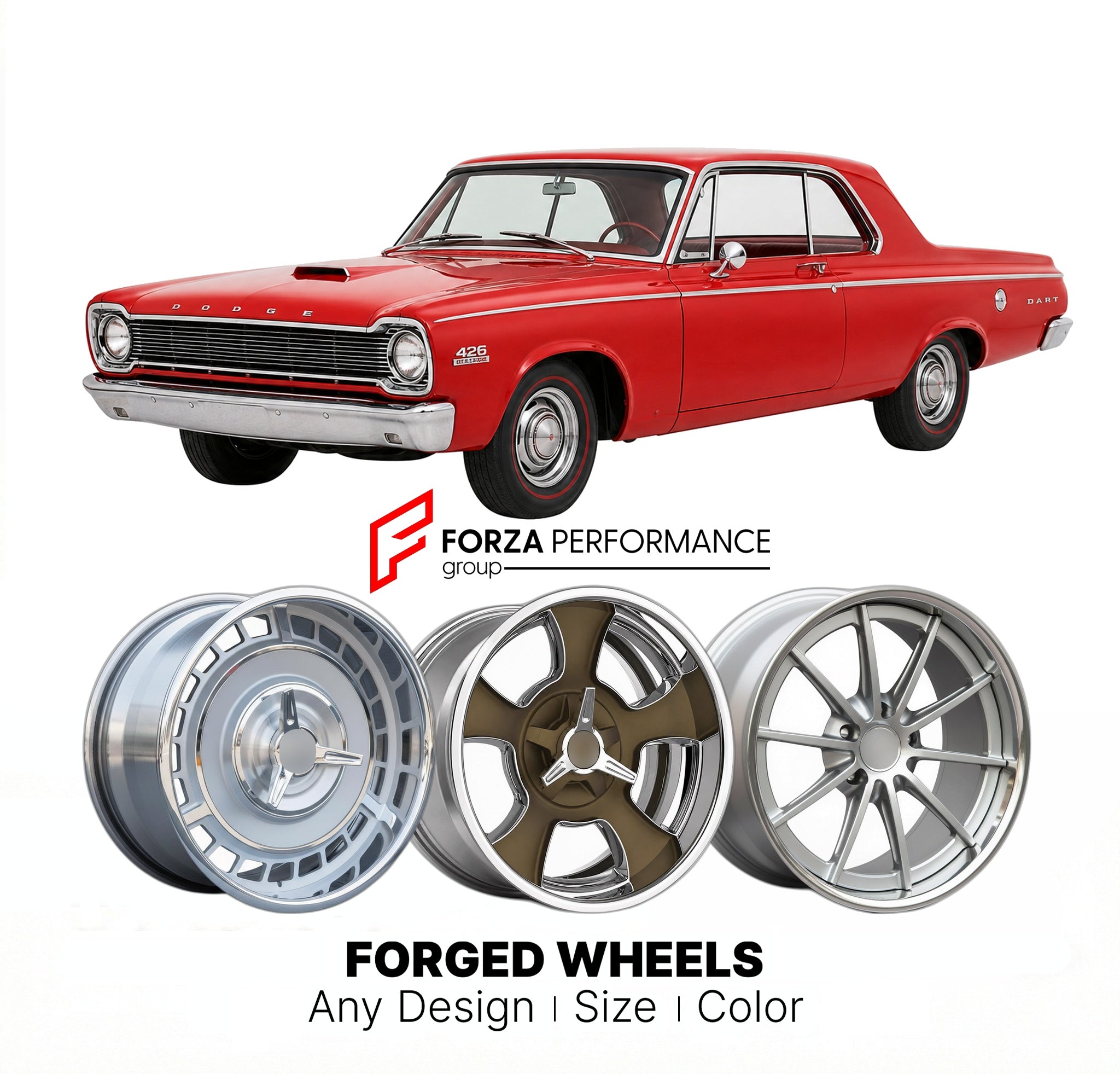 CUSTOM CLASSIC VINTAGE RESTOMOD RETRO OLD SCHOOL FORGED WHEELS RIMS for DODGE DART 426 HEMI 1962 - 1962