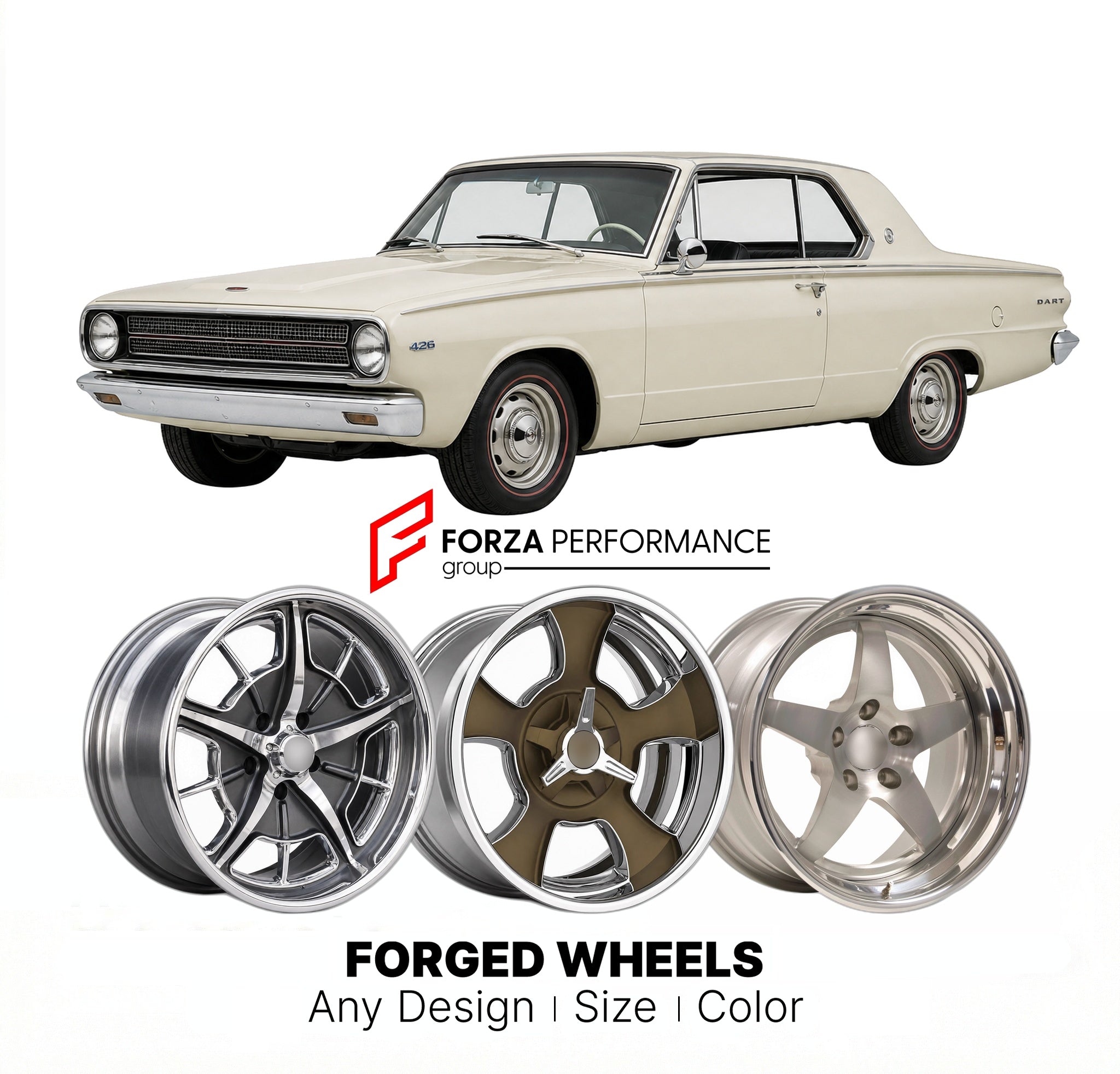 CUSTOM CLASSIC VINTAGE RESTOMOD RETRO OLD SCHOOL FORGED WHEELS RIMS for DODGE DART 426 HEMI 1963 - 1965