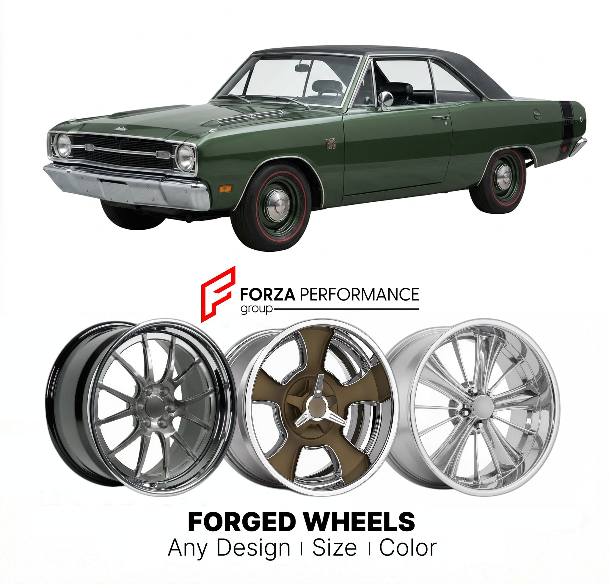 CUSTOM CLASSIC VINTAGE RESTOMOD RETRO OLD SCHOOL FORGED WHEELS RIMS for DODGE DART GTS 1968 - 1970