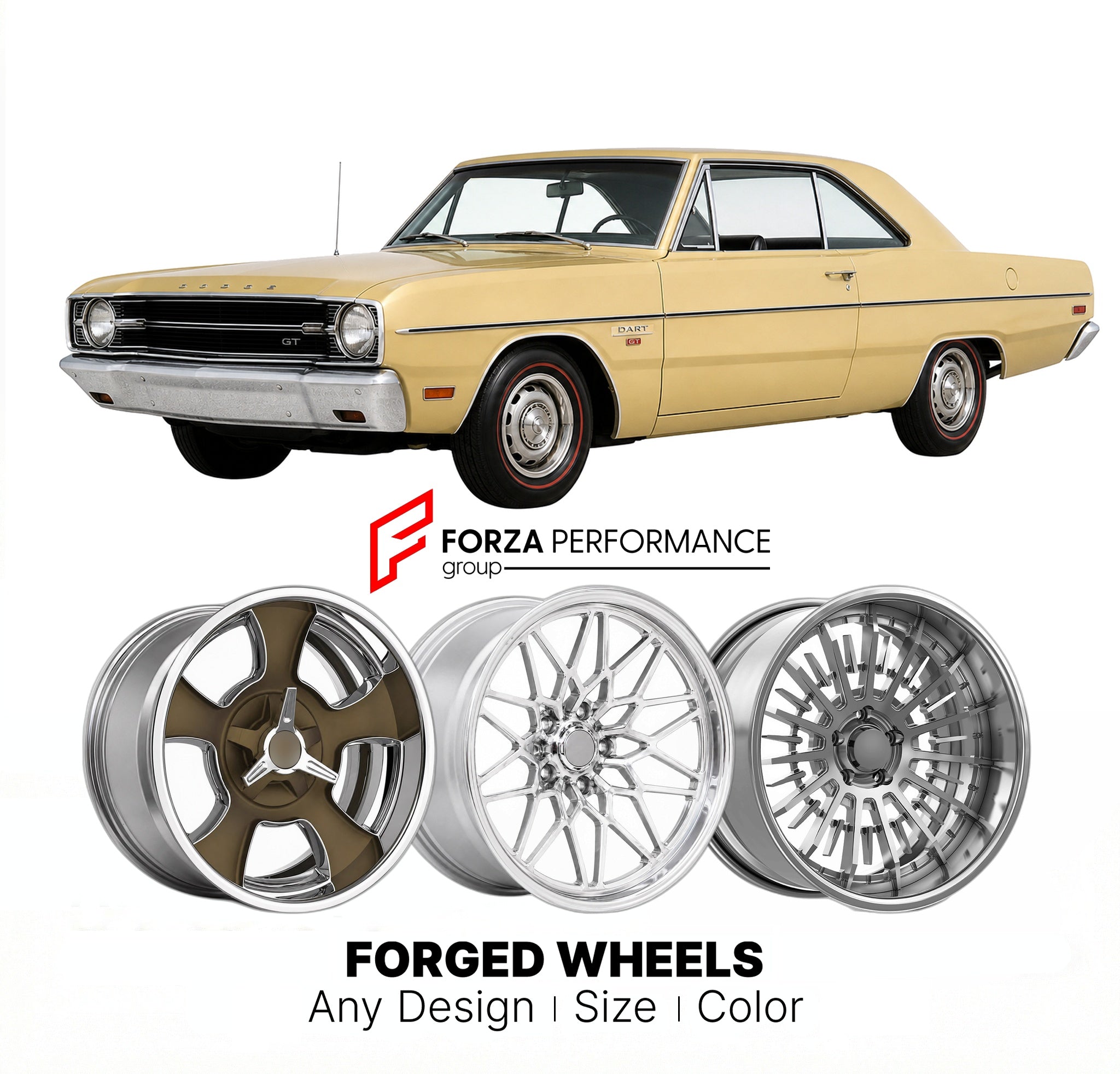 CUSTOM CLASSIC VINTAGE RESTOMOD RETRO OLD SCHOOL FORGED WHEELS RIMS for DODGE DART GT 1967 - 1976