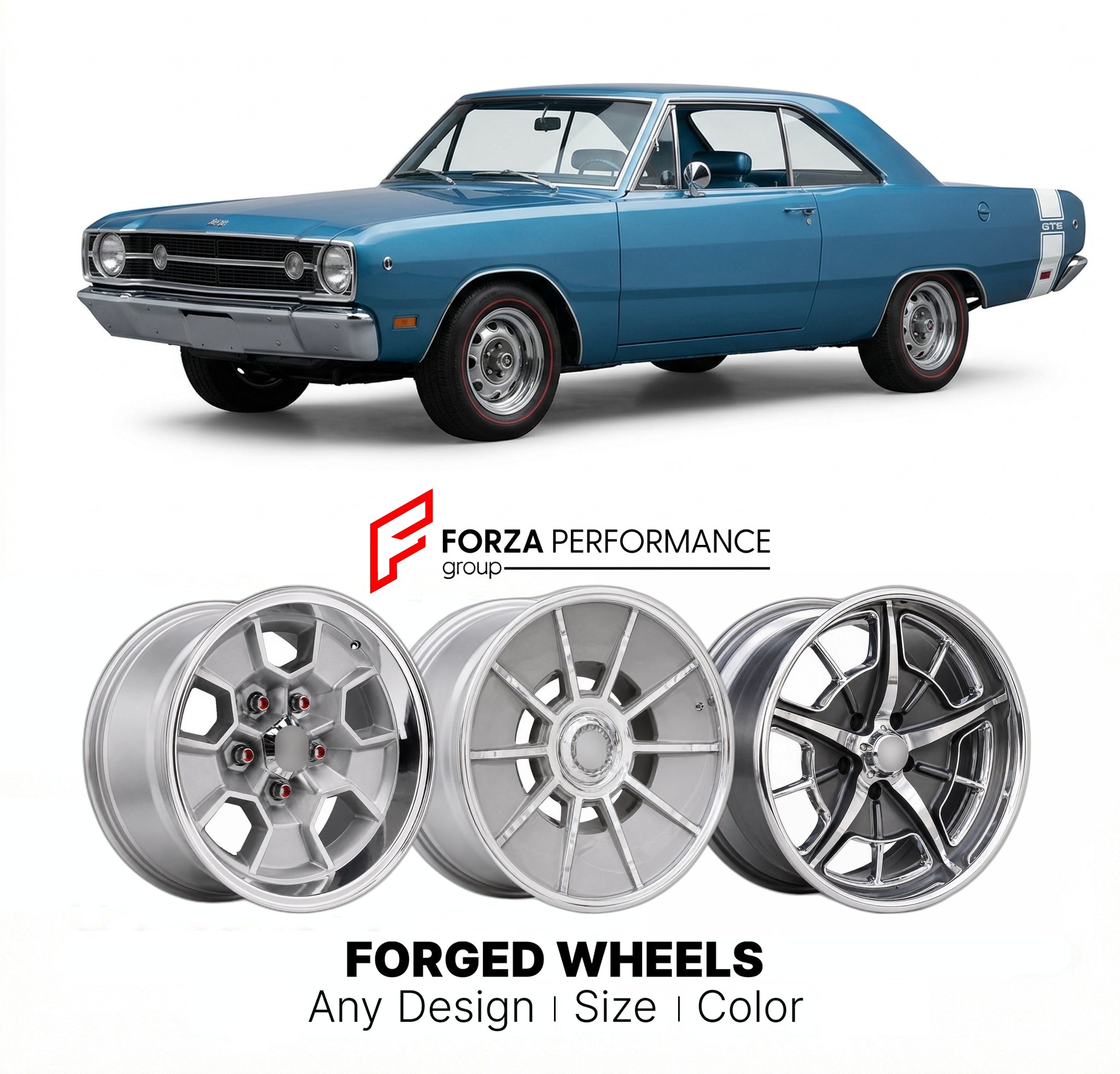 CUSTOM CLASSIC VINTAGE RESTOMOD RETRO OLD SCHOOL FORGED WHEELS RIMS for DODGE DART GT GTS SWINGER DEMON 1968 - 1976