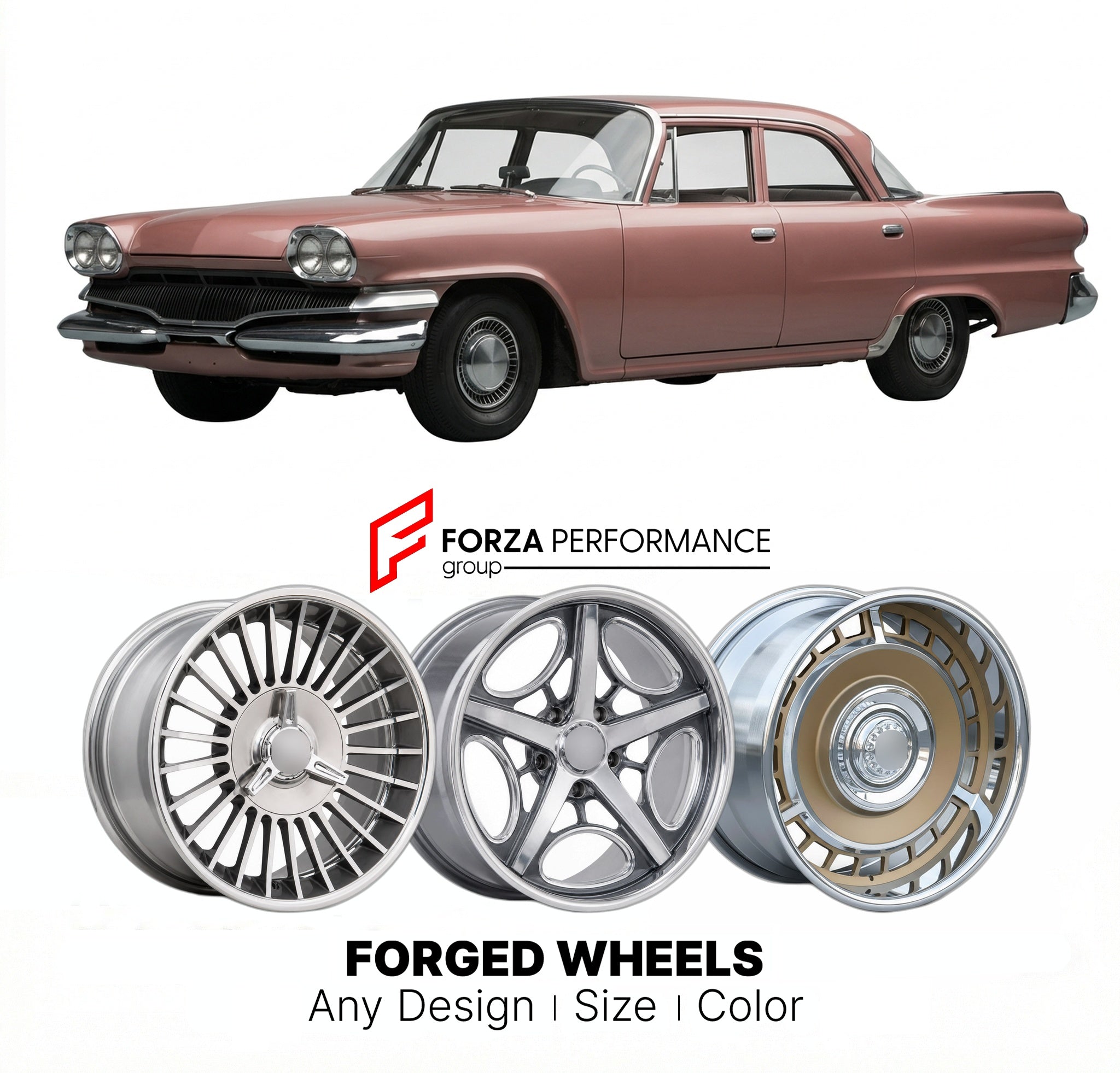 CUSTOM CLASSIC VINTAGE RESTOMOD RETRO OLD SCHOOL FORGED WHEELS RIMS for DODGE DART PIONEER 1960 - 1961