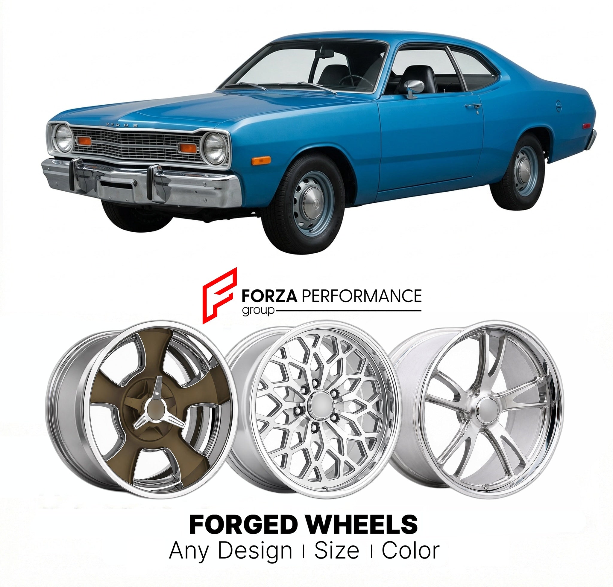 CUSTOM CLASSIC VINTAGE RESTOMOD RETRO OLD SCHOOL FORGED WHEELS RIMS for DODGE DART SPORT 1973 - 1976