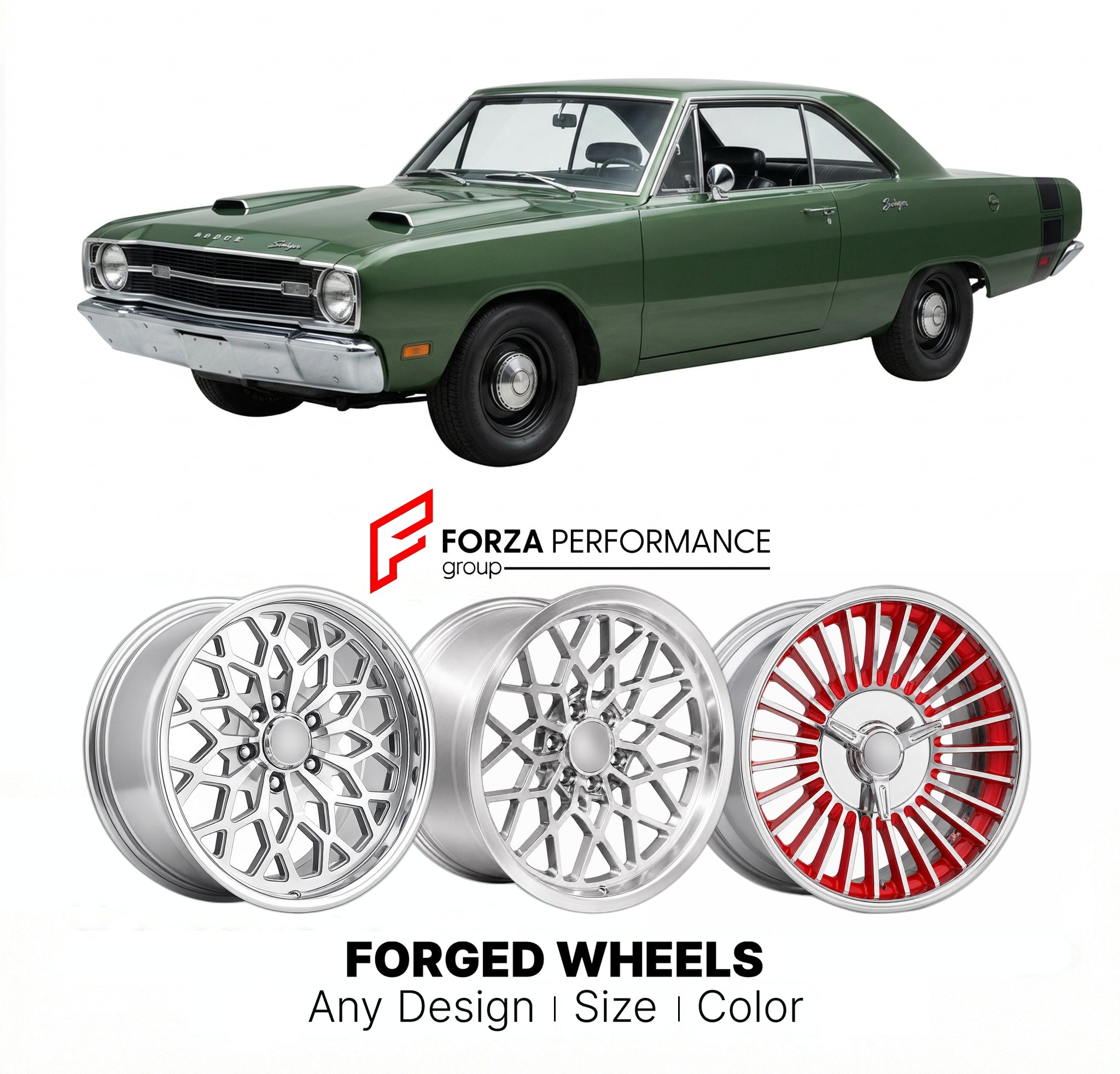 CUSTOM CLASSIC VINTAGE RESTOMOD RETRO OLD SCHOOL FORGED WHEELS RIMS for DODGE DART SWINGER 1969 - 1976