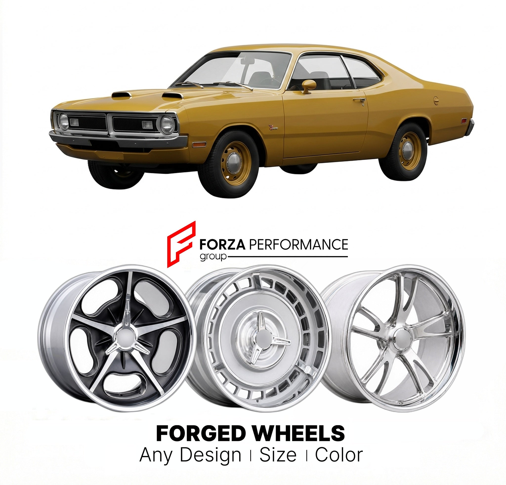 CUSTOM CLASSIC VINTAGE RESTOMOD RETRO OLD SCHOOL FORGED WHEELS RIMS for DODGE DEMON 1971 - 1972